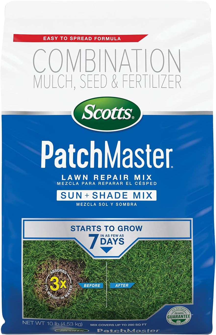 Scotts Patchmaster Lawn Repair Mix Sun and Shade Mix – 10 Lb, All-In-One Bare Sp