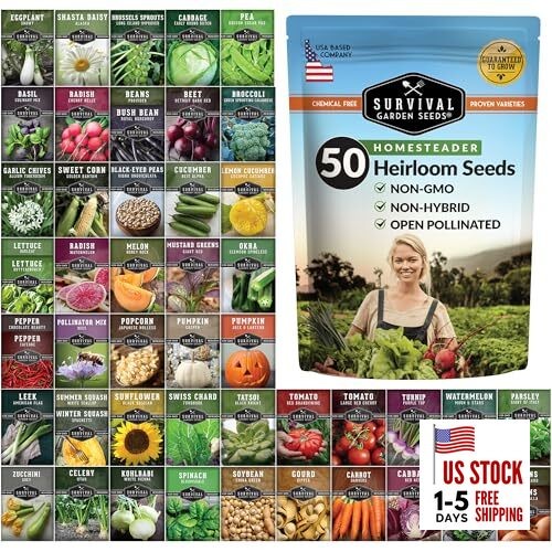 Homesteader Seed Vault – 50 Packs of Non-GMO Heirloom Vegetable, Homesteader 50