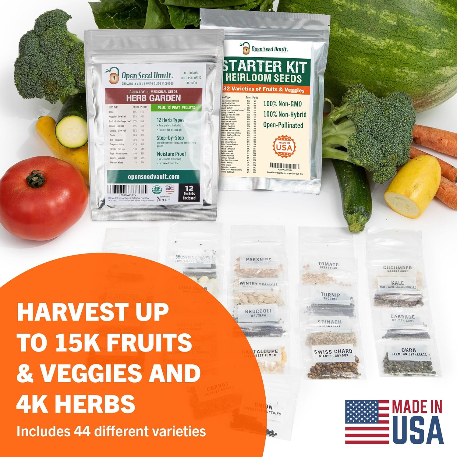 | 44 Heirloom Seed Types Variety Pack Bundle | 2026 Season | Non GMO Herbs, Vege