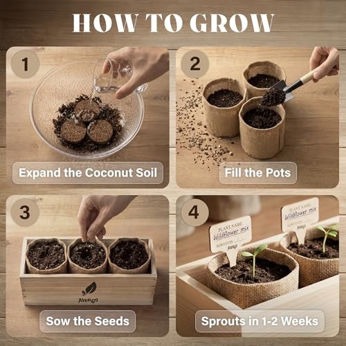 Wildflower Seed Mix Growing Kit Indoor Perennial Annual Burlap Planters Soil