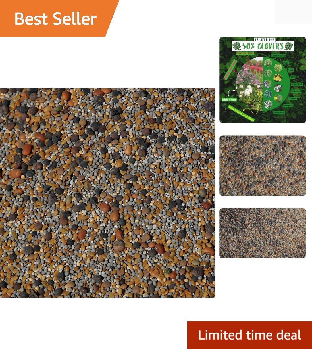 No-Till Cover Crop 13-Seed Mix ½-lb: [50% Clovers Plus Fenugreek, Vetch, Flax…