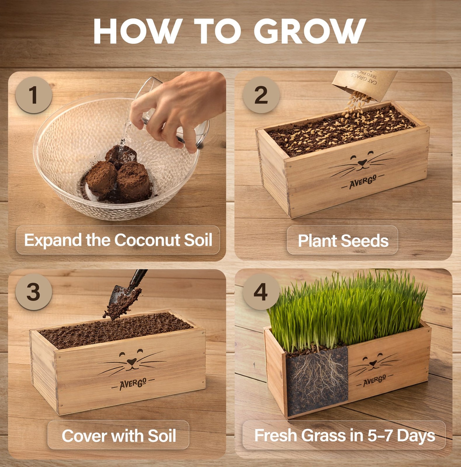 Cat Grass Kit for Indoor Cats – x4 Packets | Cat Grass Seeds with Wooden Plan…