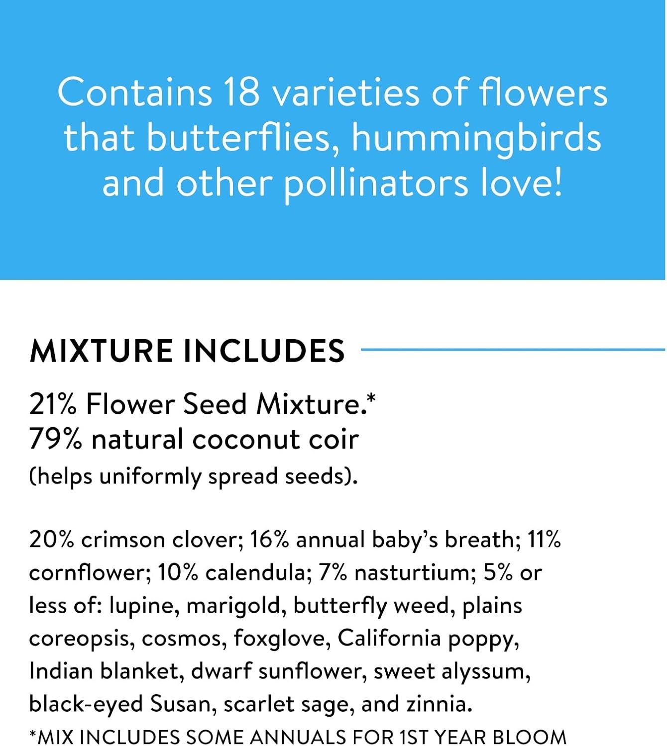Burpee Wildflower 25,000 Bulk, 1 Bag 18 Varieties of Non-GMO Flower Seeds for Hu