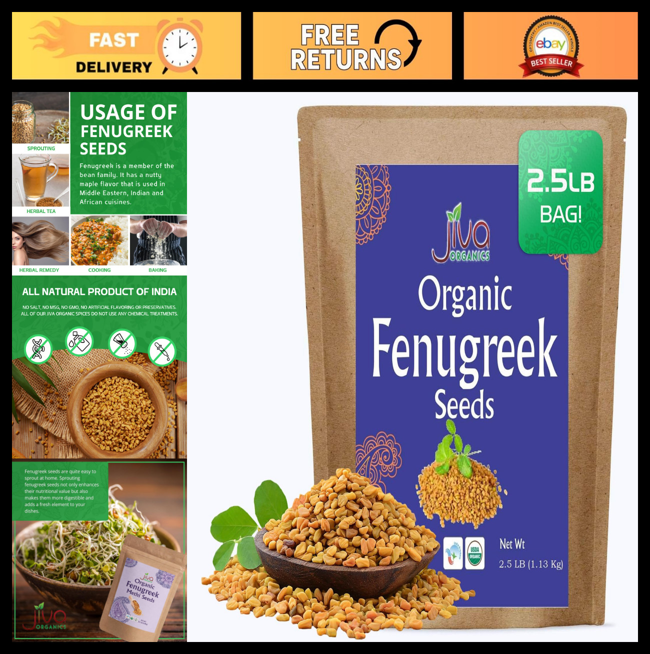 Organic Fenugreek Seeds 2.5 LB – Non-GMO, Gluten-Free, Whole Methi Seeds