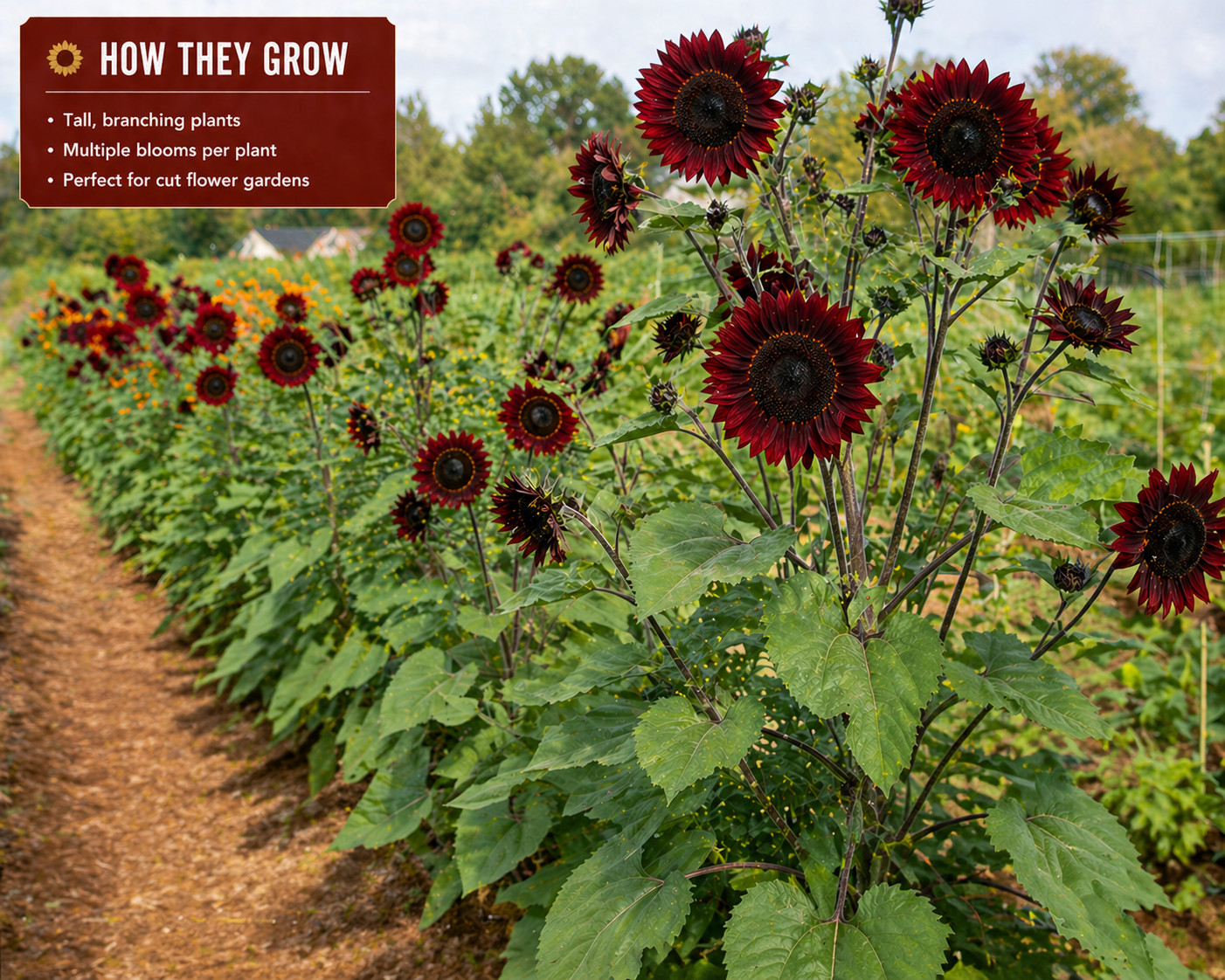 Chocolate Cherry Sunflower Seeds – Deep Red Tall Heirloom Cut Flower Garden