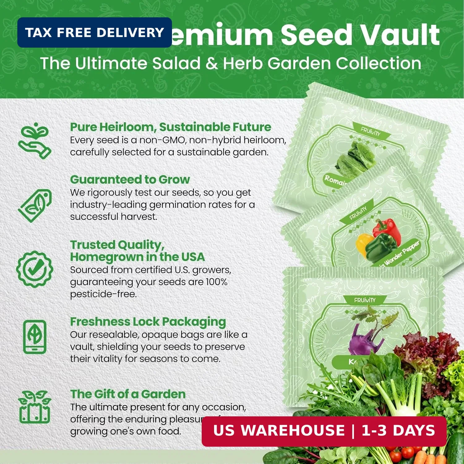 35 Heirloom Seeds Variety Pack – 21000+ Non-GMO Seeds for Planting Vegetables an