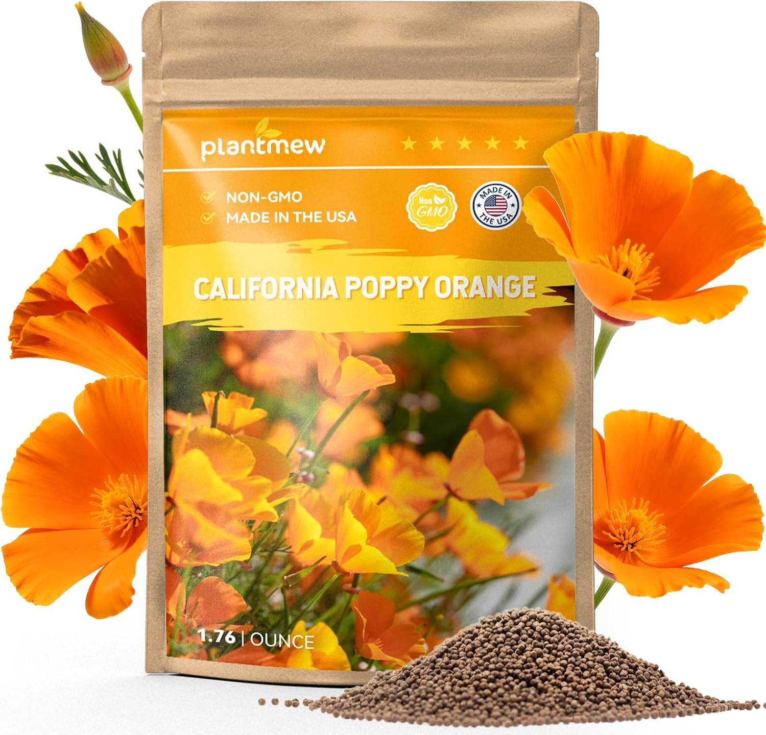 Orange California Poppy Seeds for Planting – Bulk 1.76 Ounce Packet – Over 50,00
