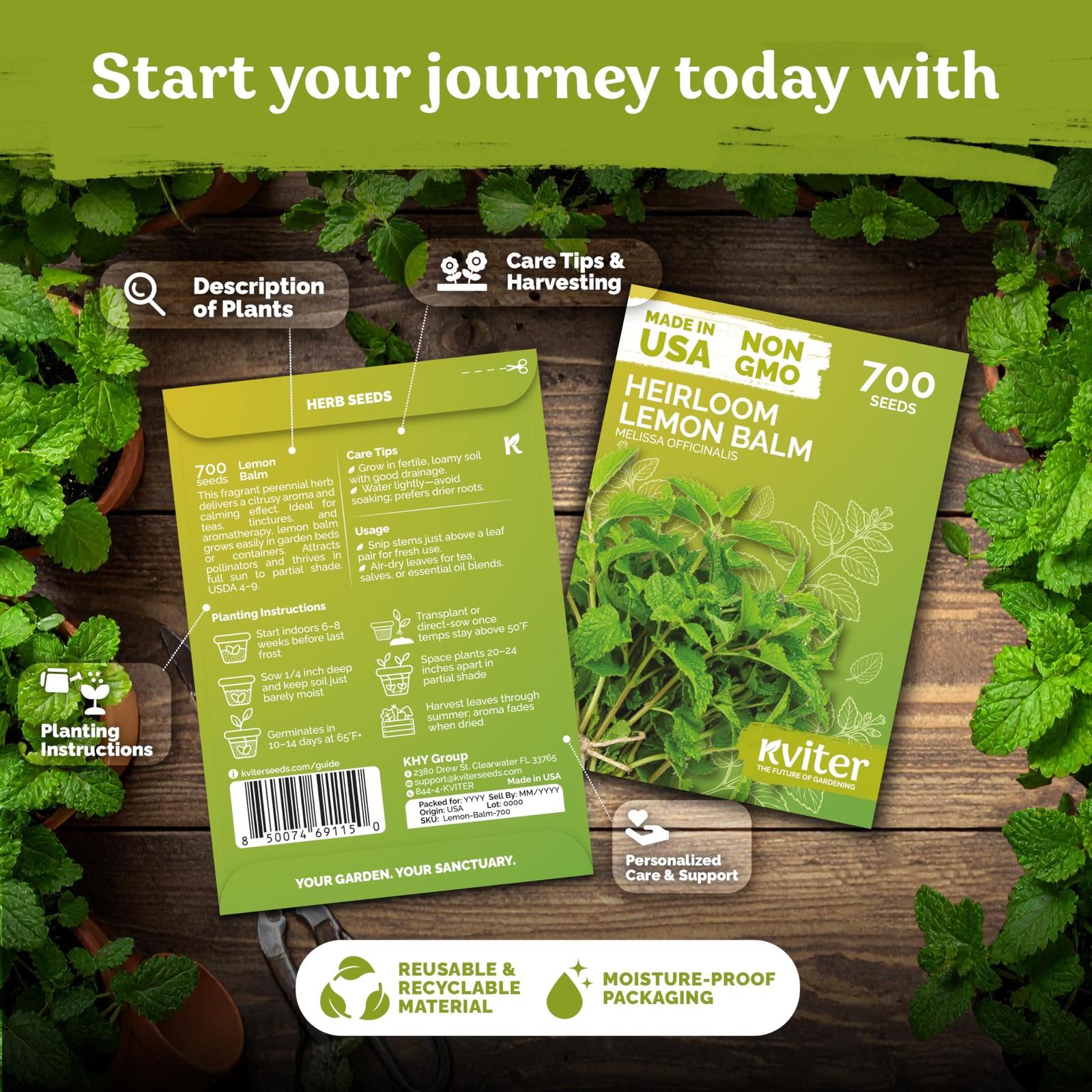 KVITER 700 Lemon Balm Seeds for Planting (Melissa Officinalis)