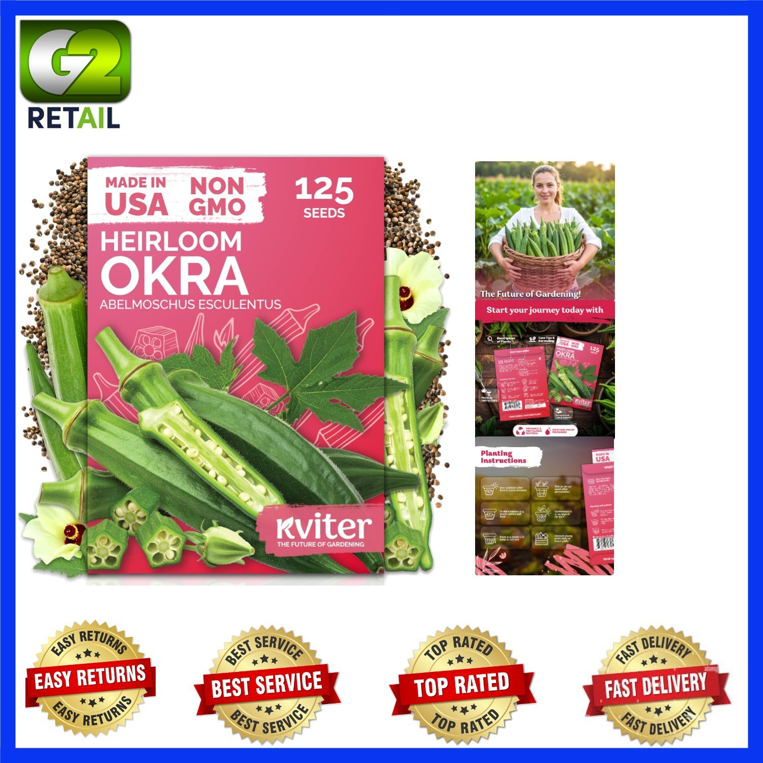 GMO Free Clemson Spineless Okra Seeds – 125 Count for Thriving Summer Gardens