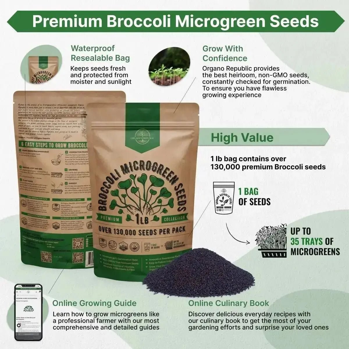 Broccoli Sprouting & Microgreens Seeds 1lb