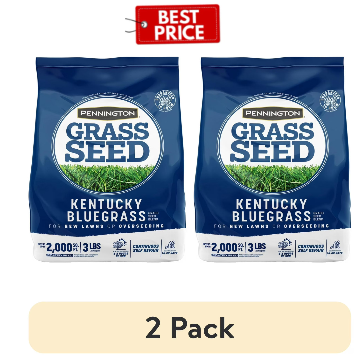 (2 pack) Pennington Kentucky Bluegrass Grass Seed Mix 3 lb Sun Shade Lawn Repair