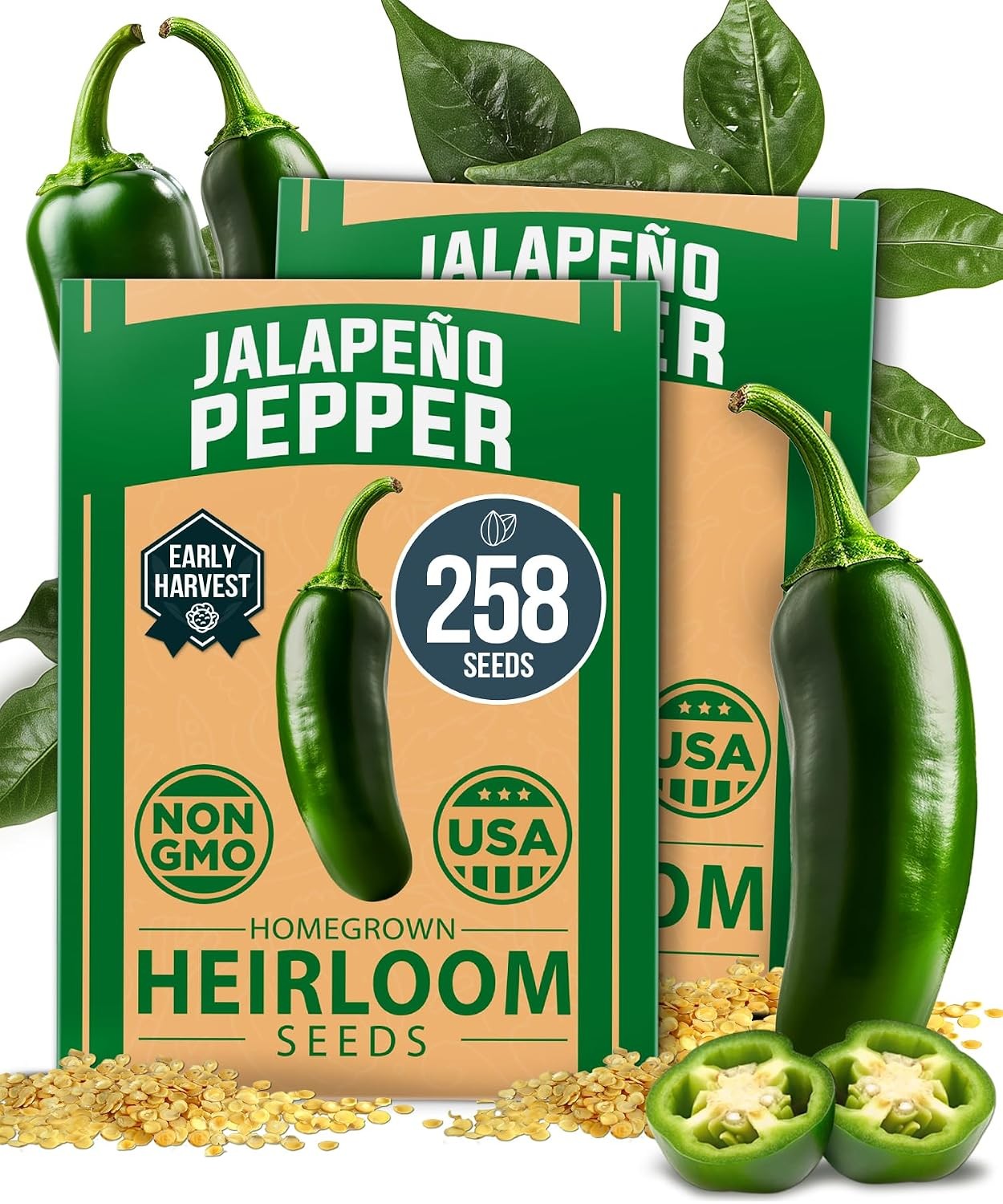 Jalapeno Pepper Heirloom Non-GMO Seeds 258+ Homegrown Jalapeno Seeds for