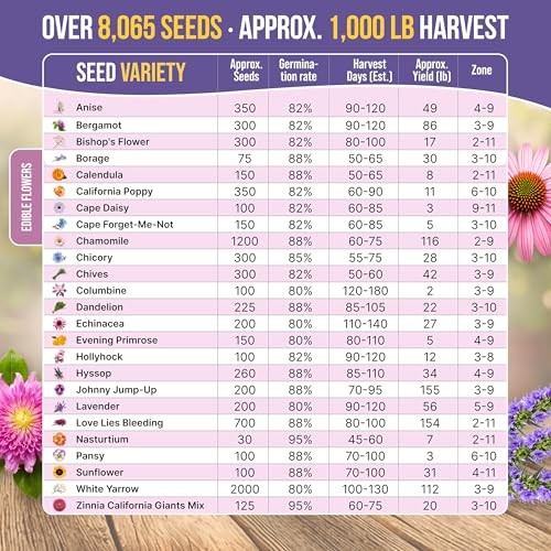 Variety Pack for Indoor Outdoor 25 Edible Flower Seeds Edible Flower Seeds