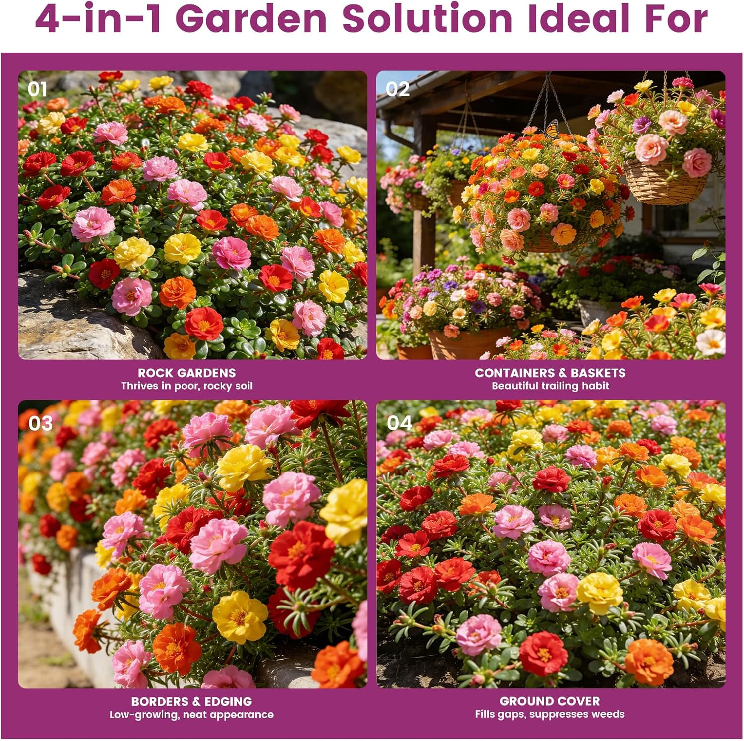 Moss Rose Seeds Bulk Pack – 50,000+ Non-Gmo Heirloom Portulaca Seeds for Plantin