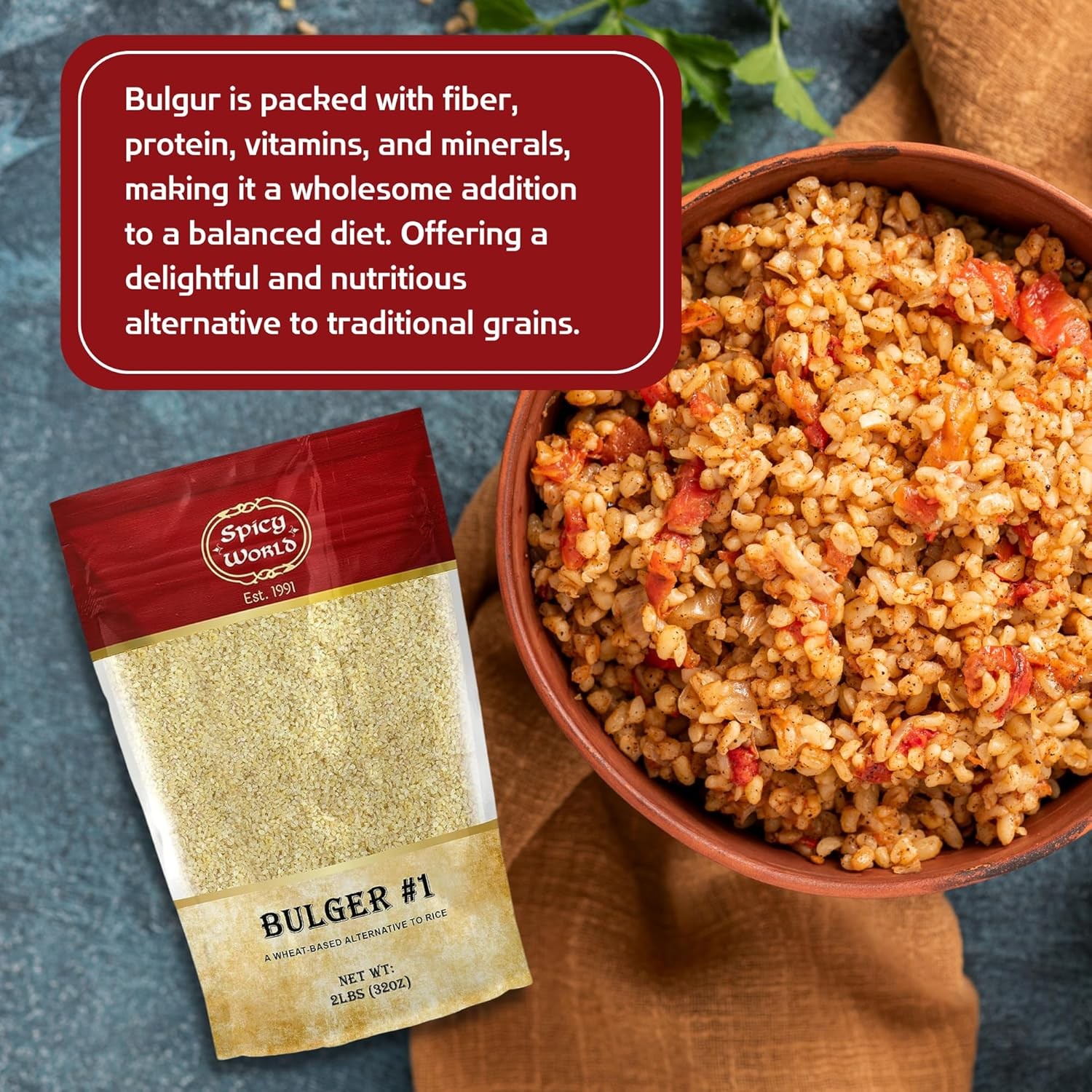Spicy World Bulgur Cracked Wheat Fine #1, 2 LB Bag (32oz) 2 Pound (Pack of 1)