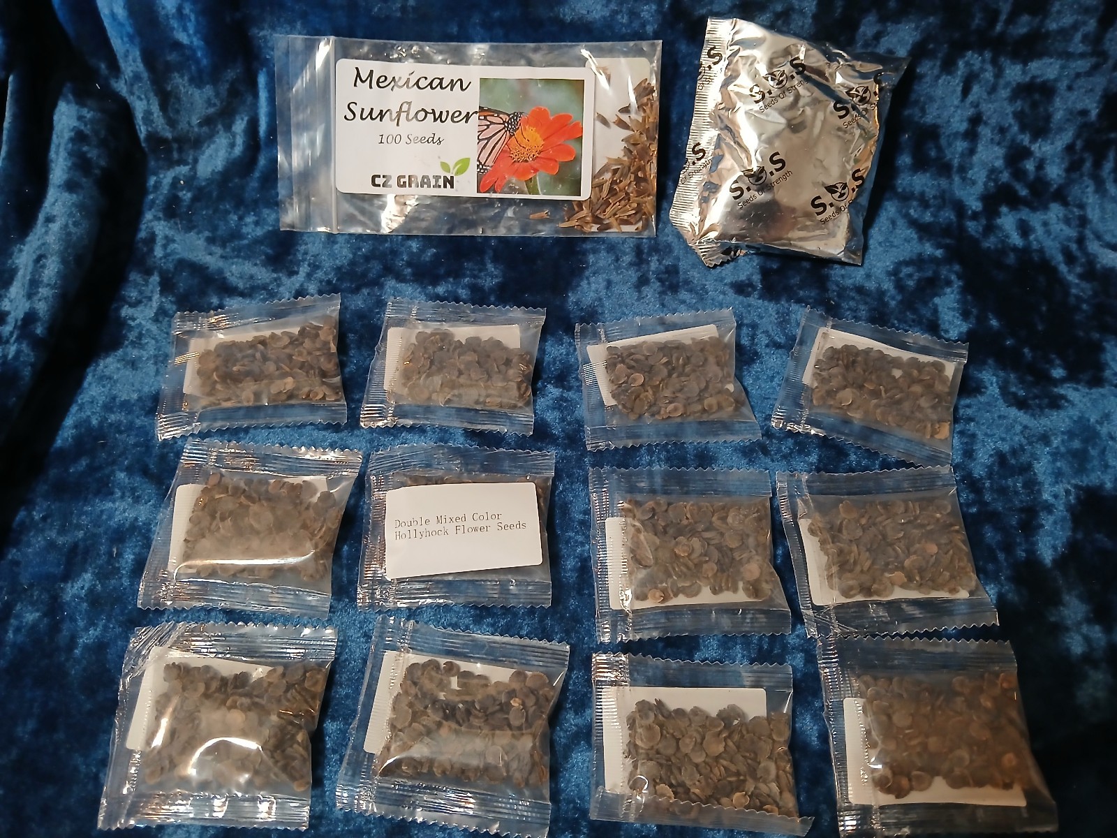 1000+ Double Hollyhock Flower Seeds + 100 Mexican Sunflower Seeds + 1 Unknown