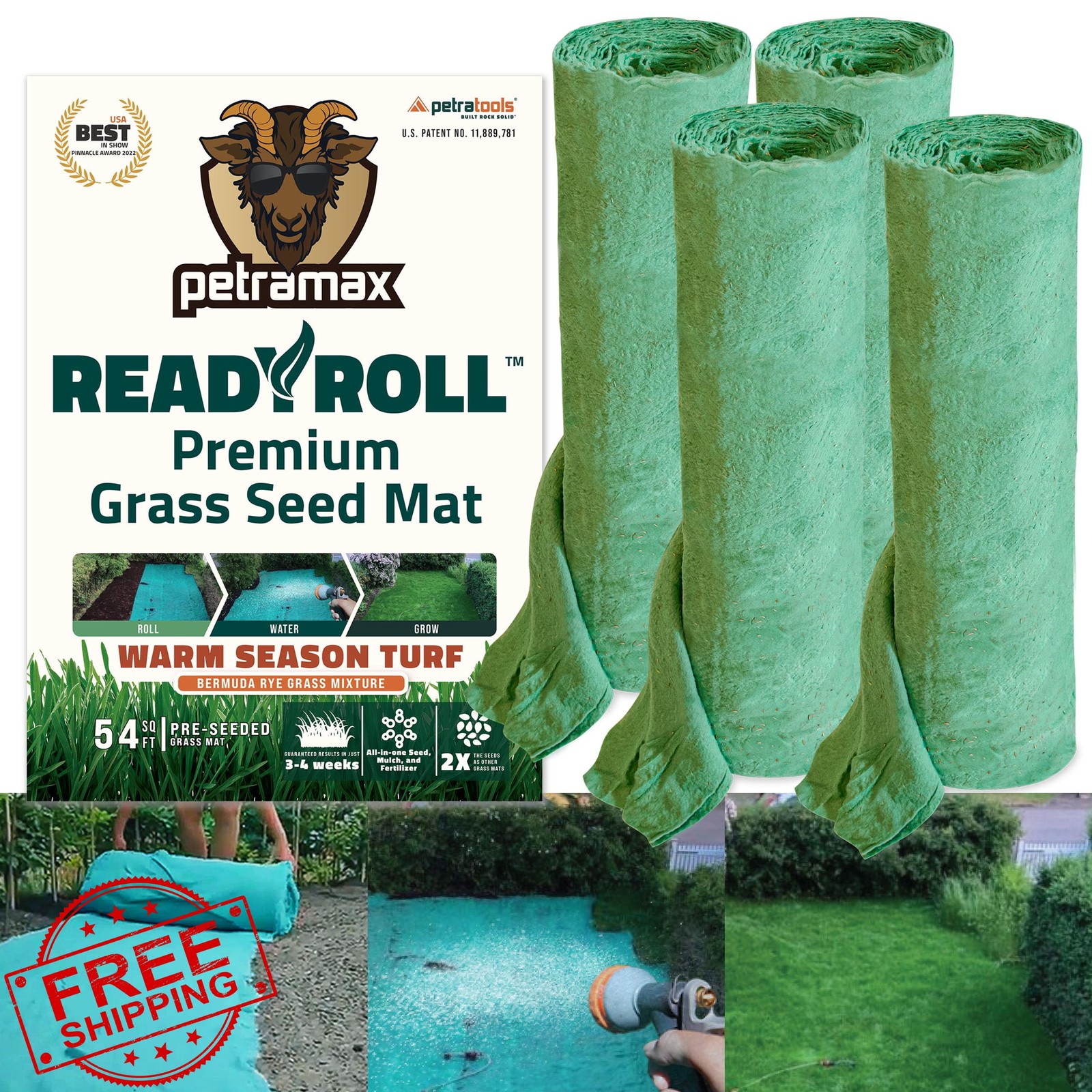 PetraMax Bermuda Grass Seed Roll 216 Sq Ft Southern Lawn Patch