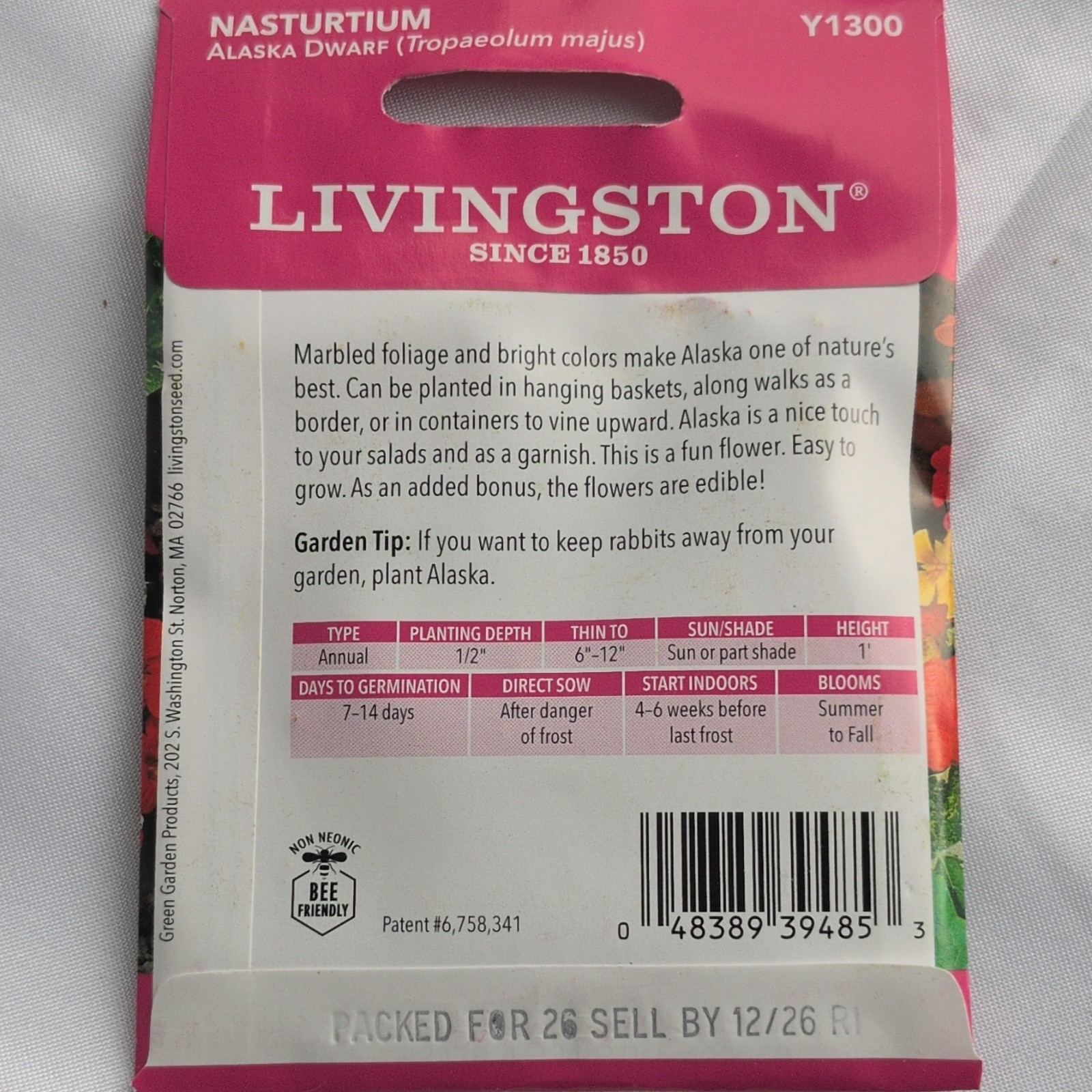 Livingston Nasturtium Alaska Dwarf Annual Bee Friendly Edible Full Sun Y1300