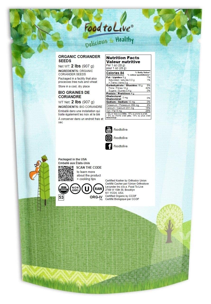 Whole Coriander Seeds 2 lbs – Organic, Non-Irradiated