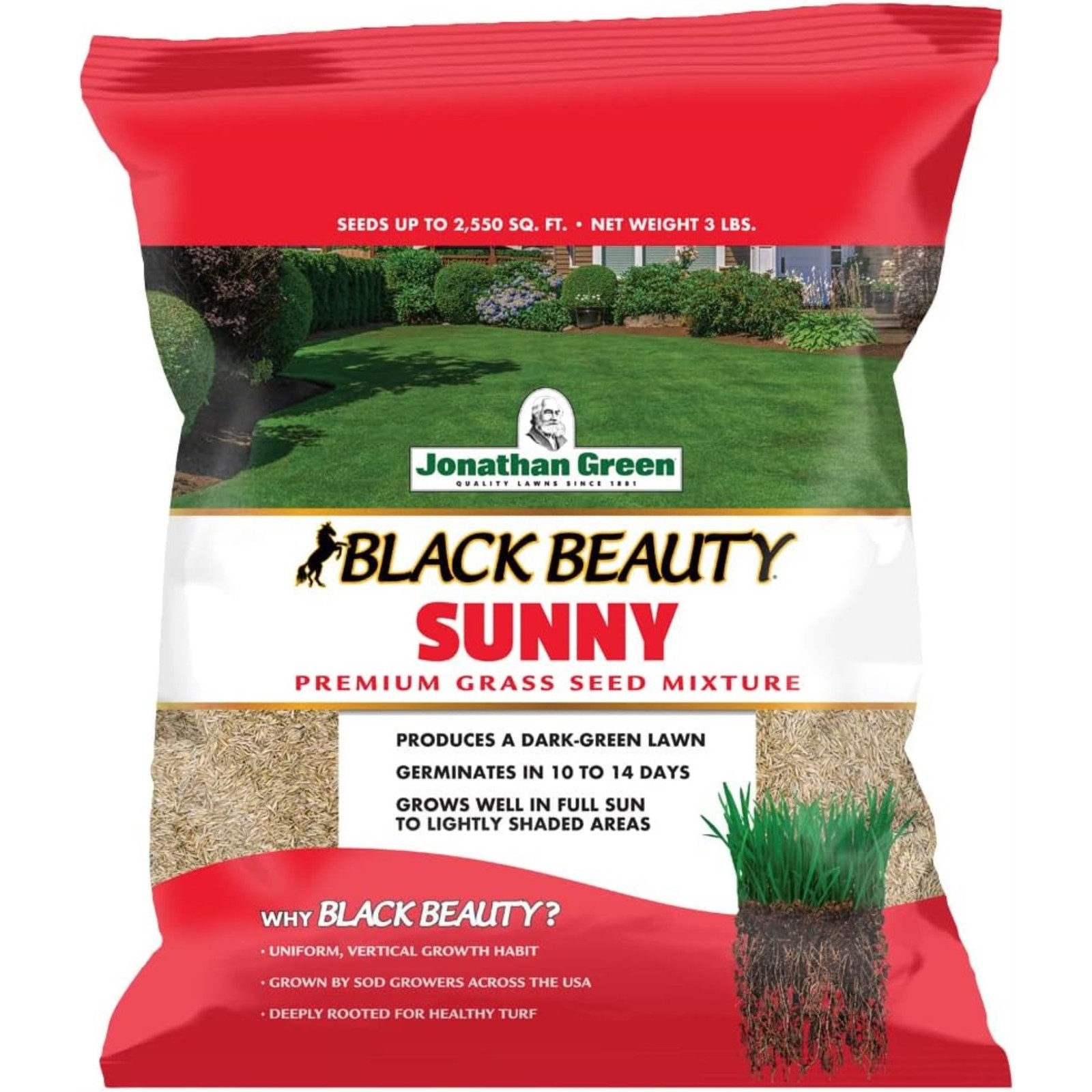 Jonathan Green Black Beauty Sunny Premium Grass Seed Mixture, 3lb bag, 4 Pack