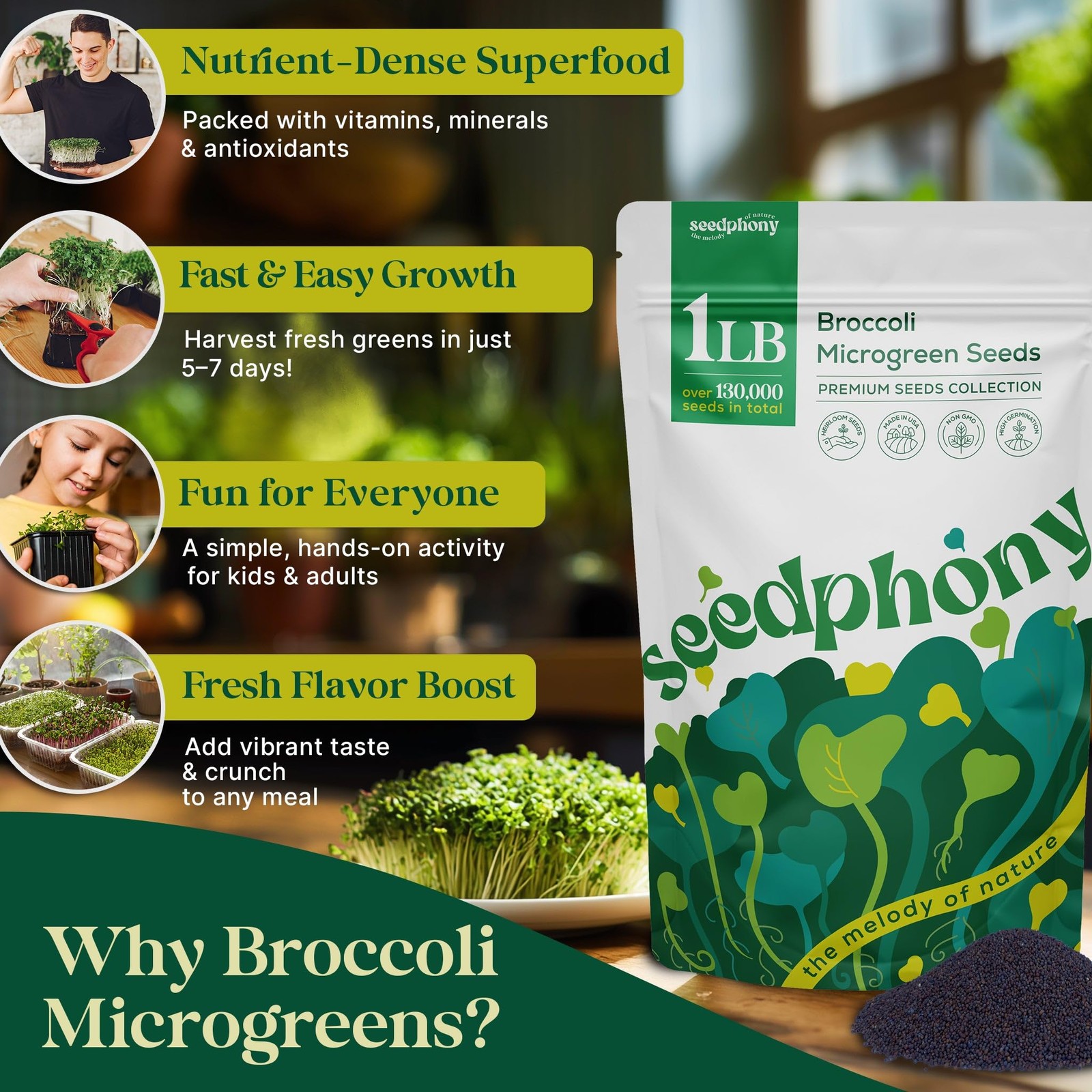 HighGermination Broccoli Sprouting Seeds 1lb NonGMO Heirloom for Microgreens