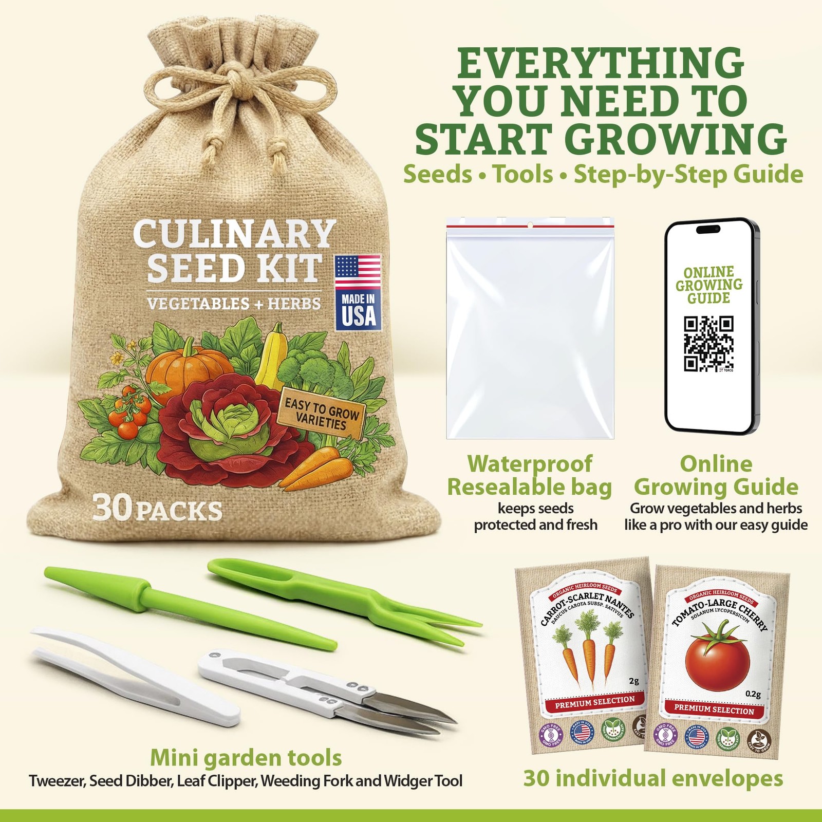 Culinary Vegetable & Herb Seeds Variety Pack 30 Heirloom NonGMO Garden Seeds…