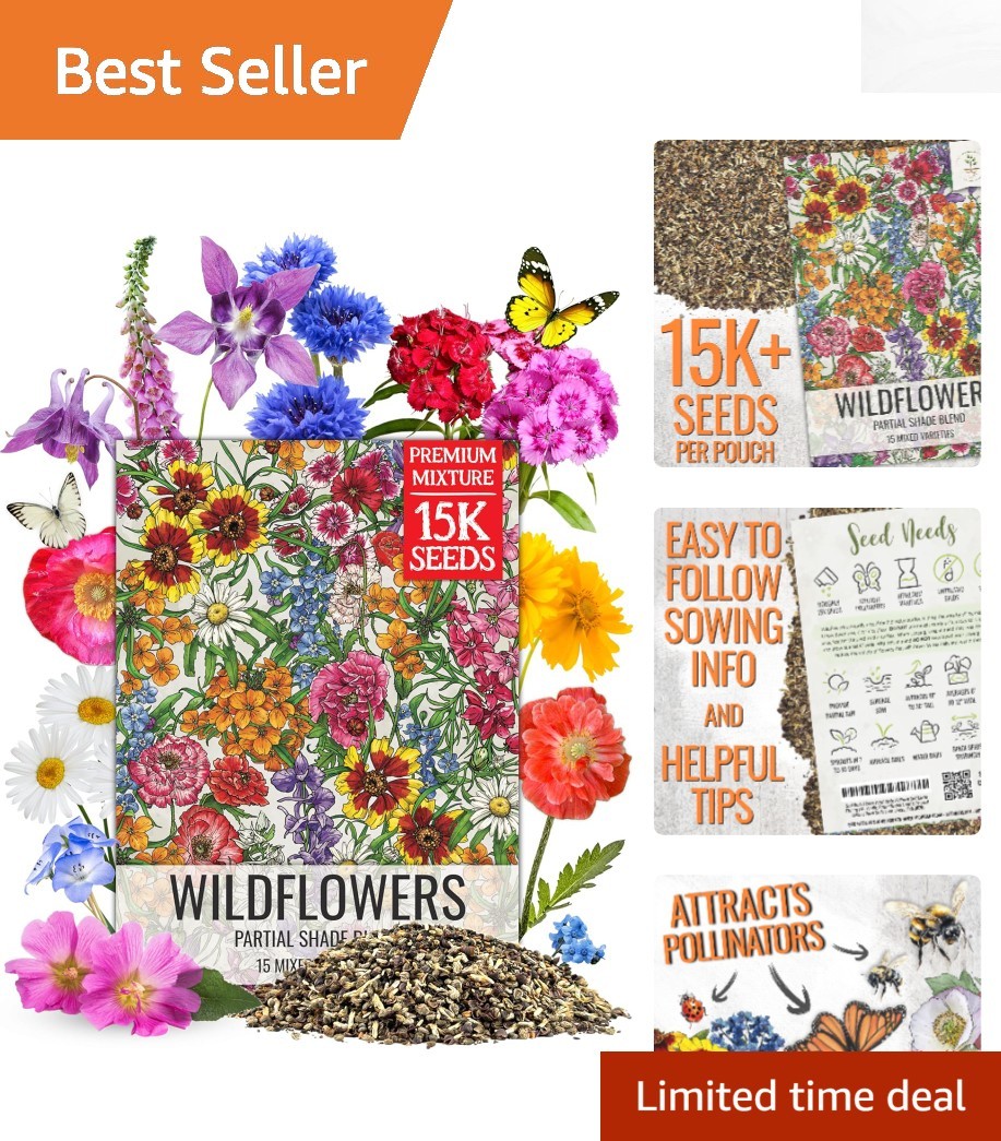 1 oz Wildflower Seed Mix for Partial Shade – Attracts Butterflies & Pollinators