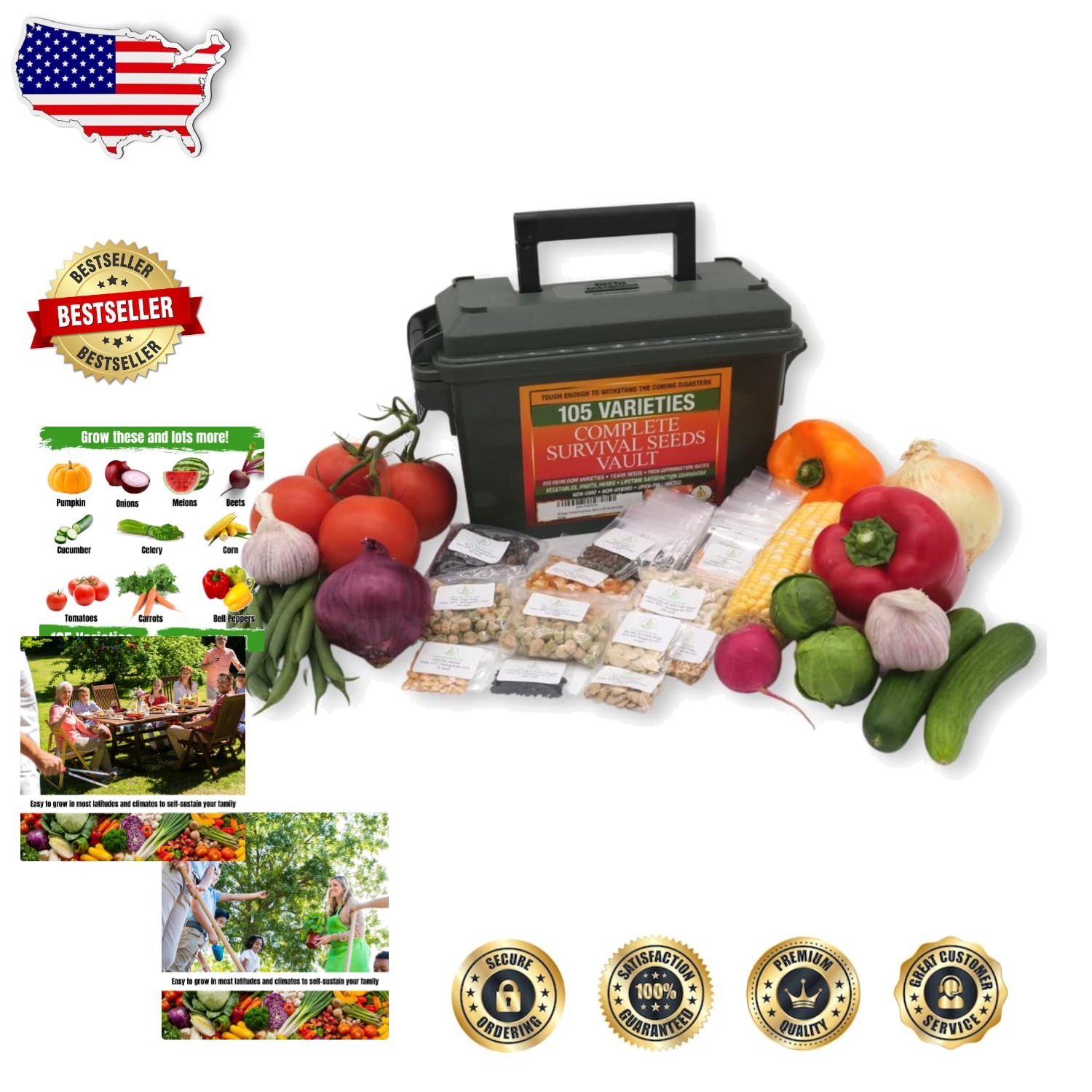 Heirloom Survival Garden Seeds: 105 Non-GMO Varieties, 25+ Yr Shelf Life, Amm…