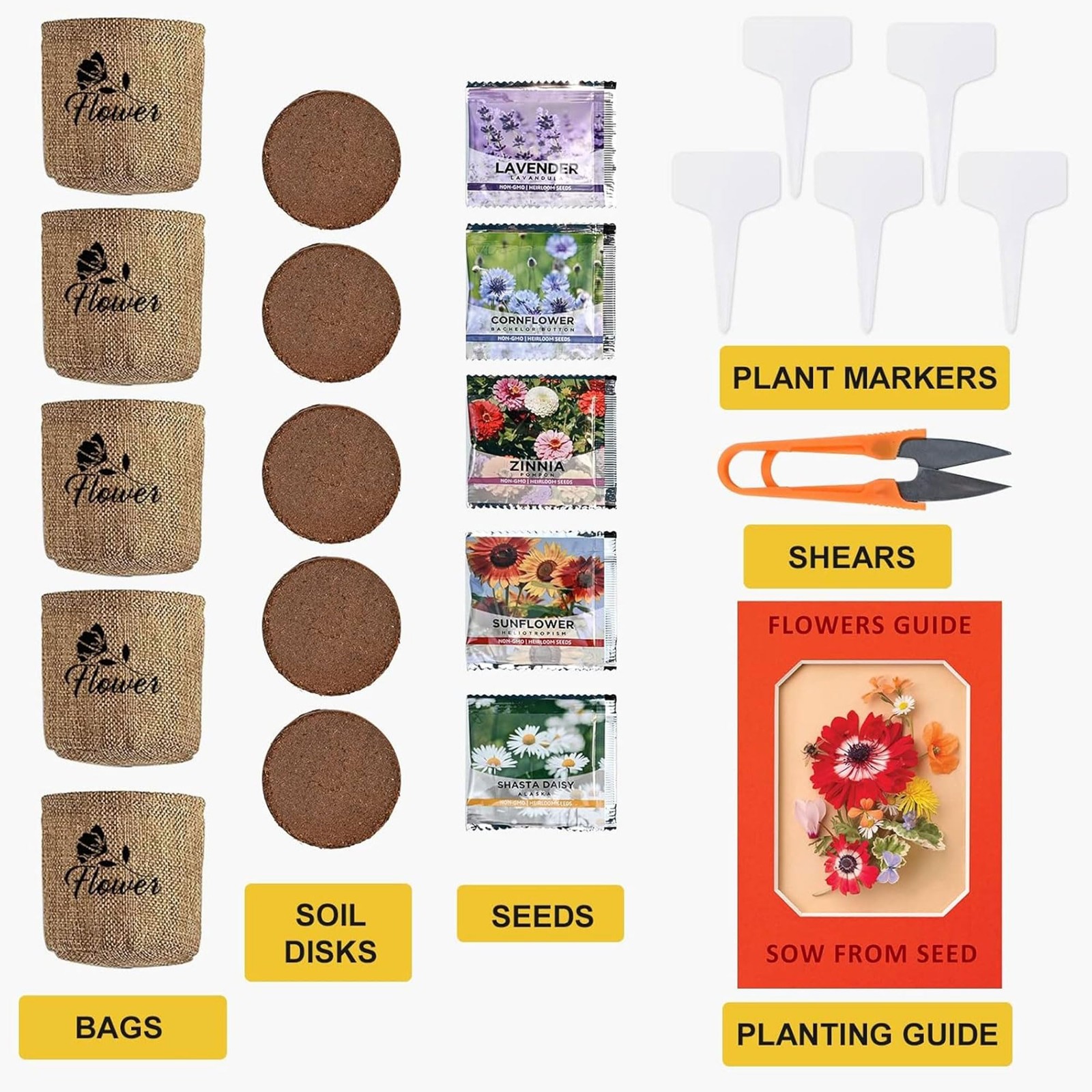 Indoor Daisy Garden Starter Kit with Gardening Tools – Planter Bags, Markers,…