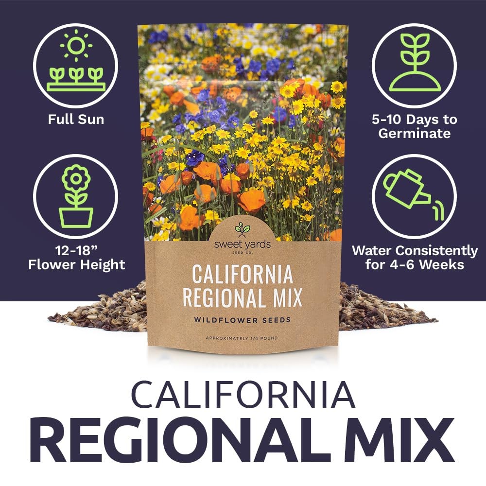 California Wildflower Mixture – Bulk 1/4 4 Ounce (Pack of 1), Multiple Colors