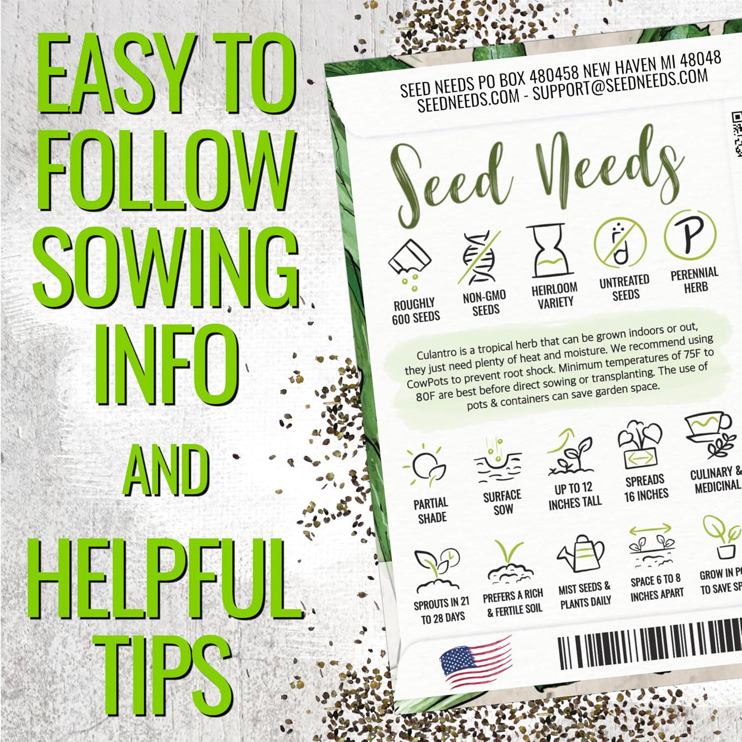 Culantro Seeds for Planting Mexican Coriander – 1 Pack