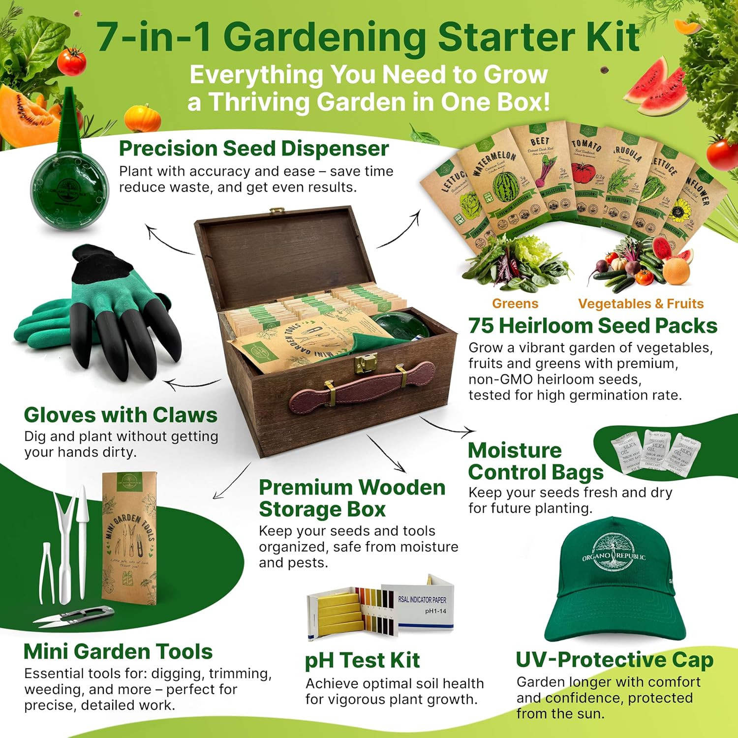 75 Vegetable & Greens Seeds Variety Pack – Non-GMO Heirloom Garden Kit