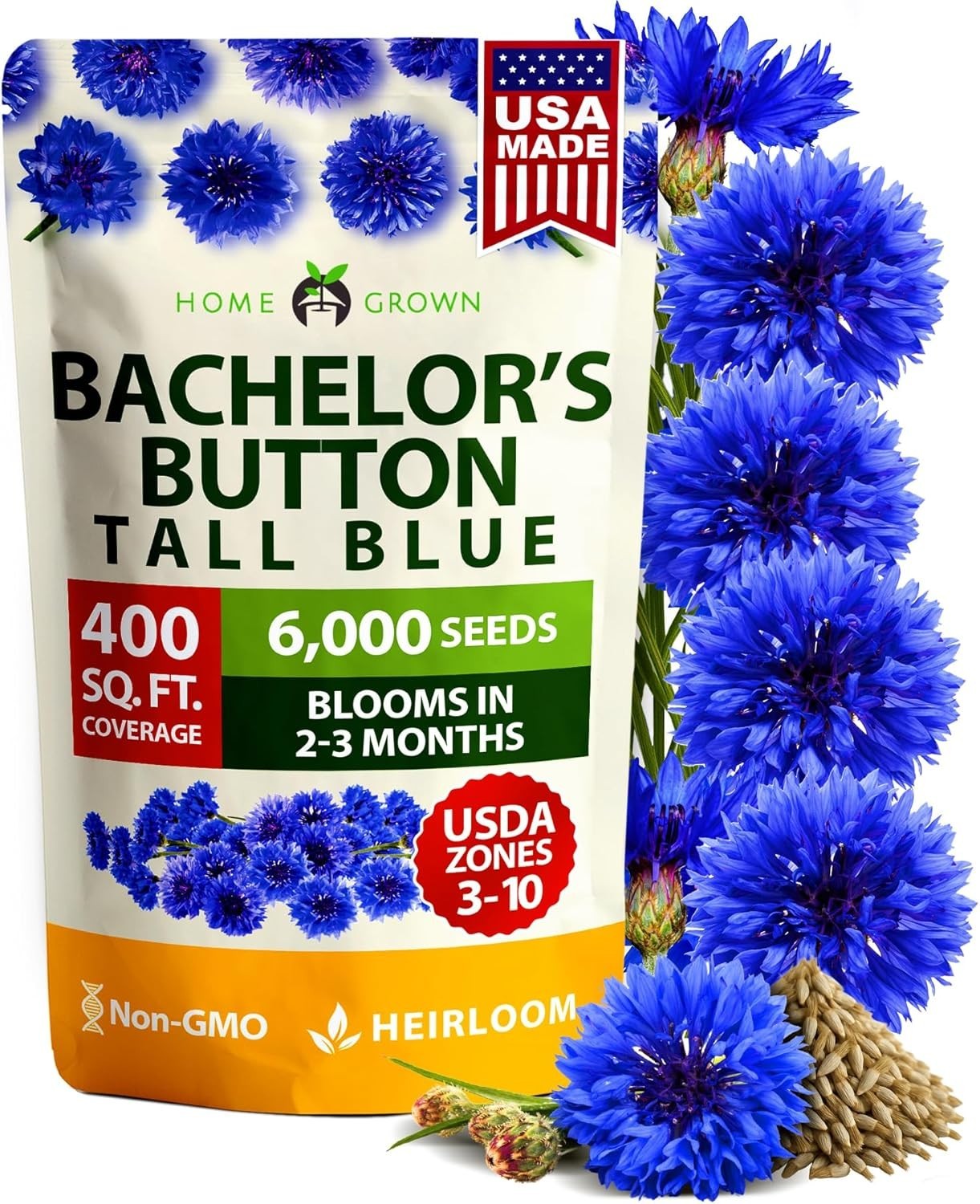 6000 Bachelor Button Seeds – Tall Blue Blooms for Low-Maintenance Wildflower …