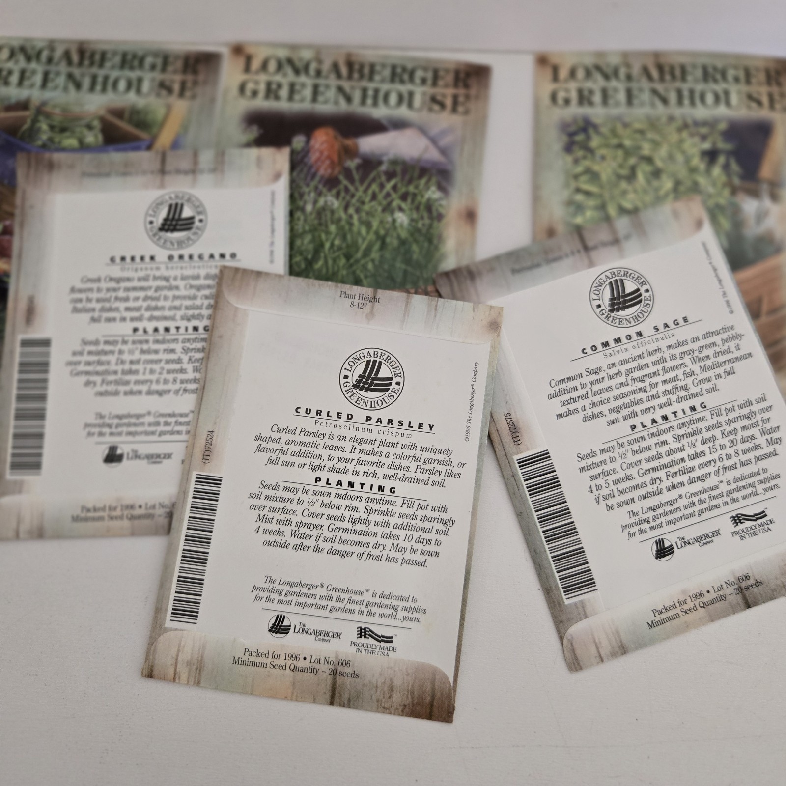 8pc LONGABERGER GREENHOUSE Seed Packets Cilantro Dill Oregano Sage Thyme Parsley