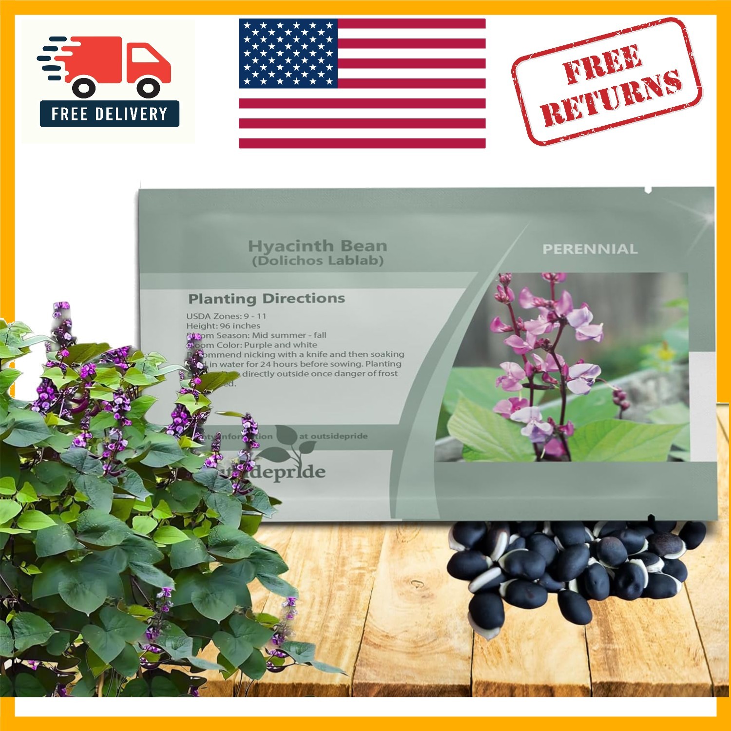 Vibrant Green Lablab Vine Seeds – Fast-Growing, 100 Pcs for Culinary Gardens