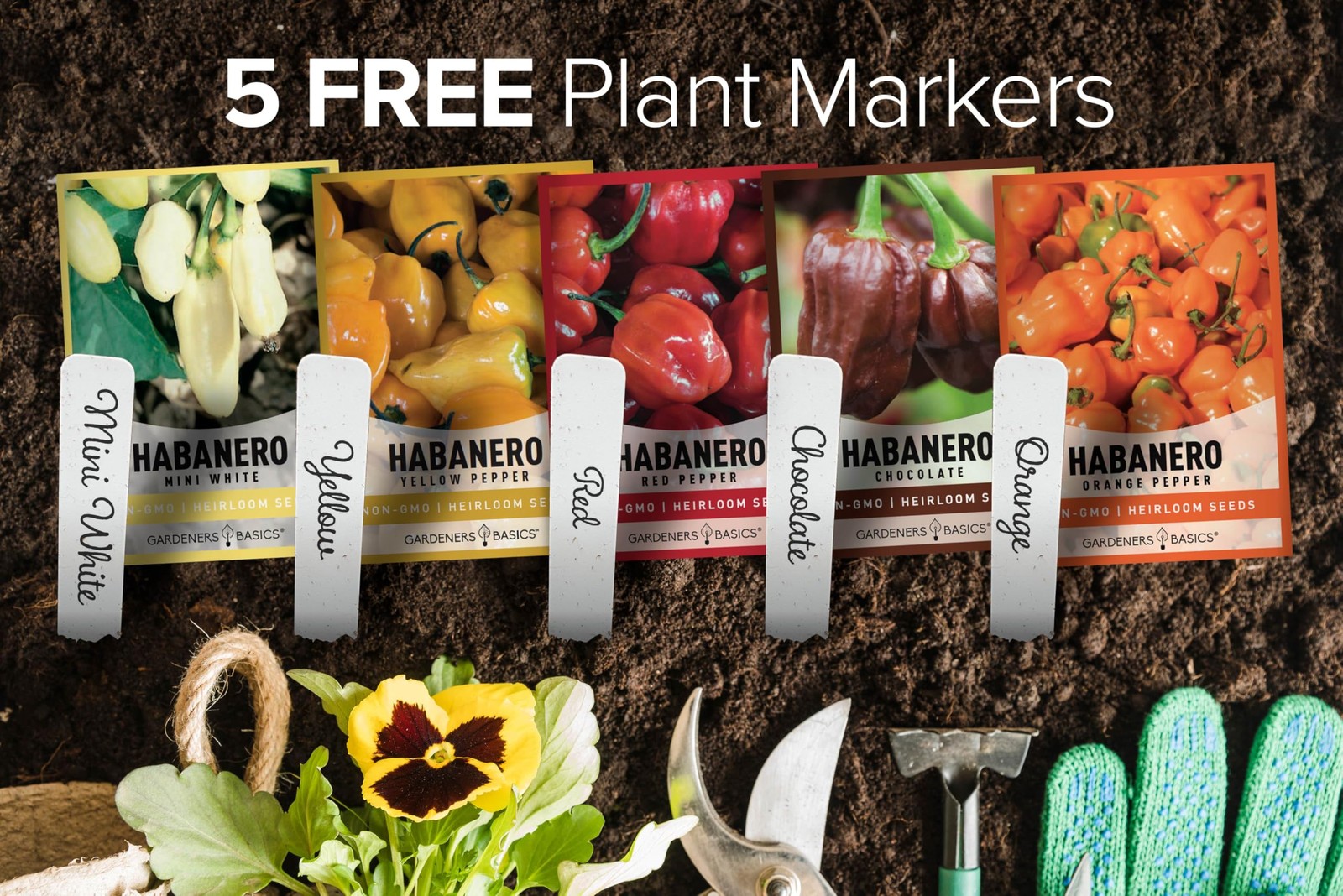 Habanero Pepper Seeds 5 Variety Pack Orange Red Yellow Chocolate White Heirloom
