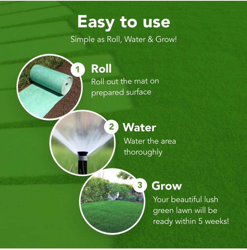 GrowTrax Biodegradable Grass Seed Mat, Year Round Green – 100 SqFt Big Rolls