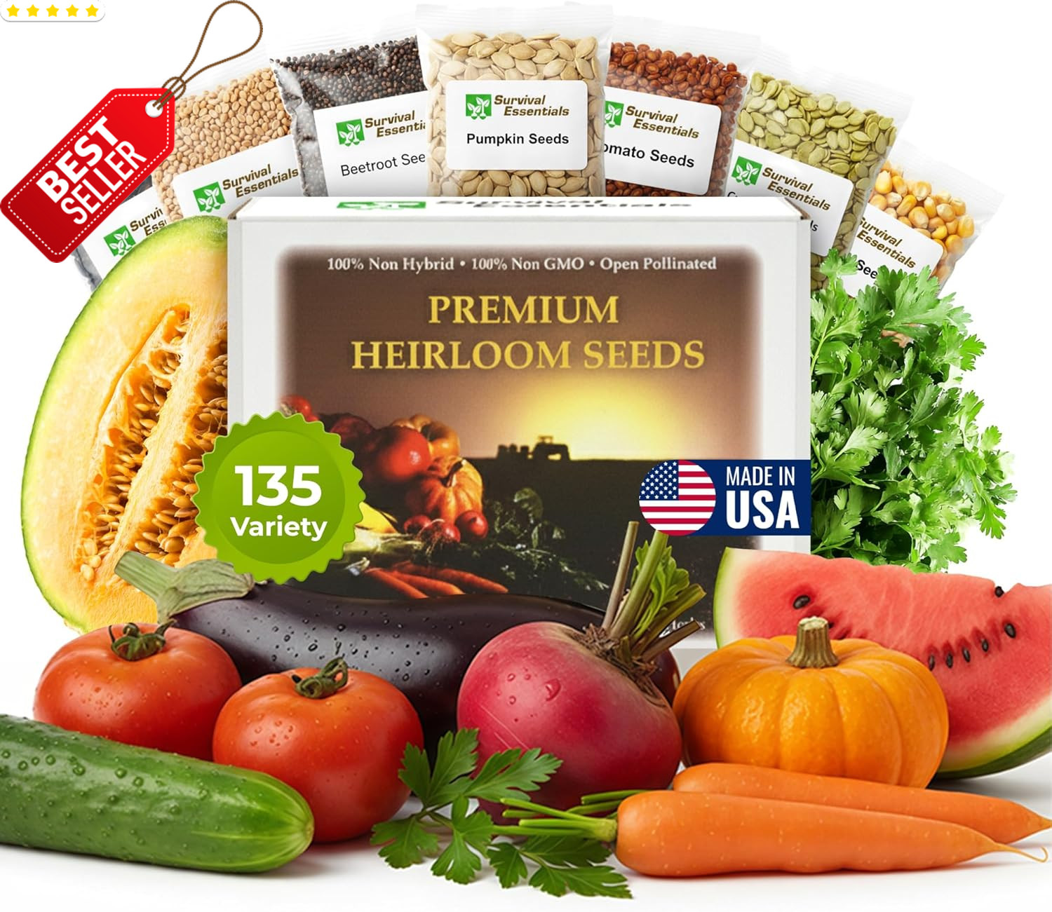 Heirloom Seeds 135 Variety Vegetable Fruit Herb Non-GMO Planting Kit US
