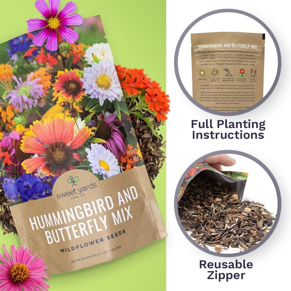 Heirloom Wildflower Seeds – 30,000+ Count, Butterfly & Hummingbird Friendly