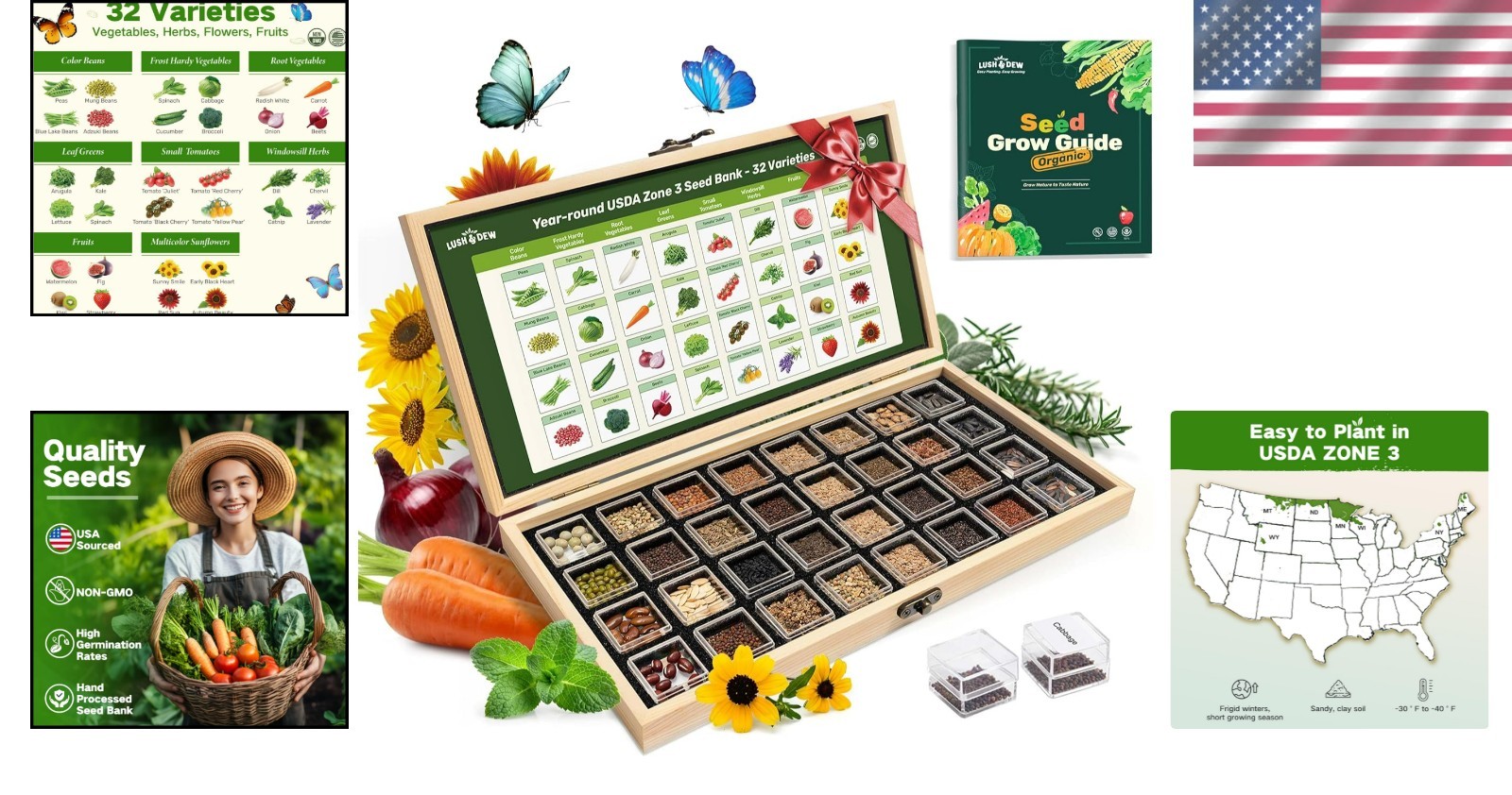 USDA Zone 3 Survival Seed Kit 32 Varieties Non GMO Heirloom Garden Seeds