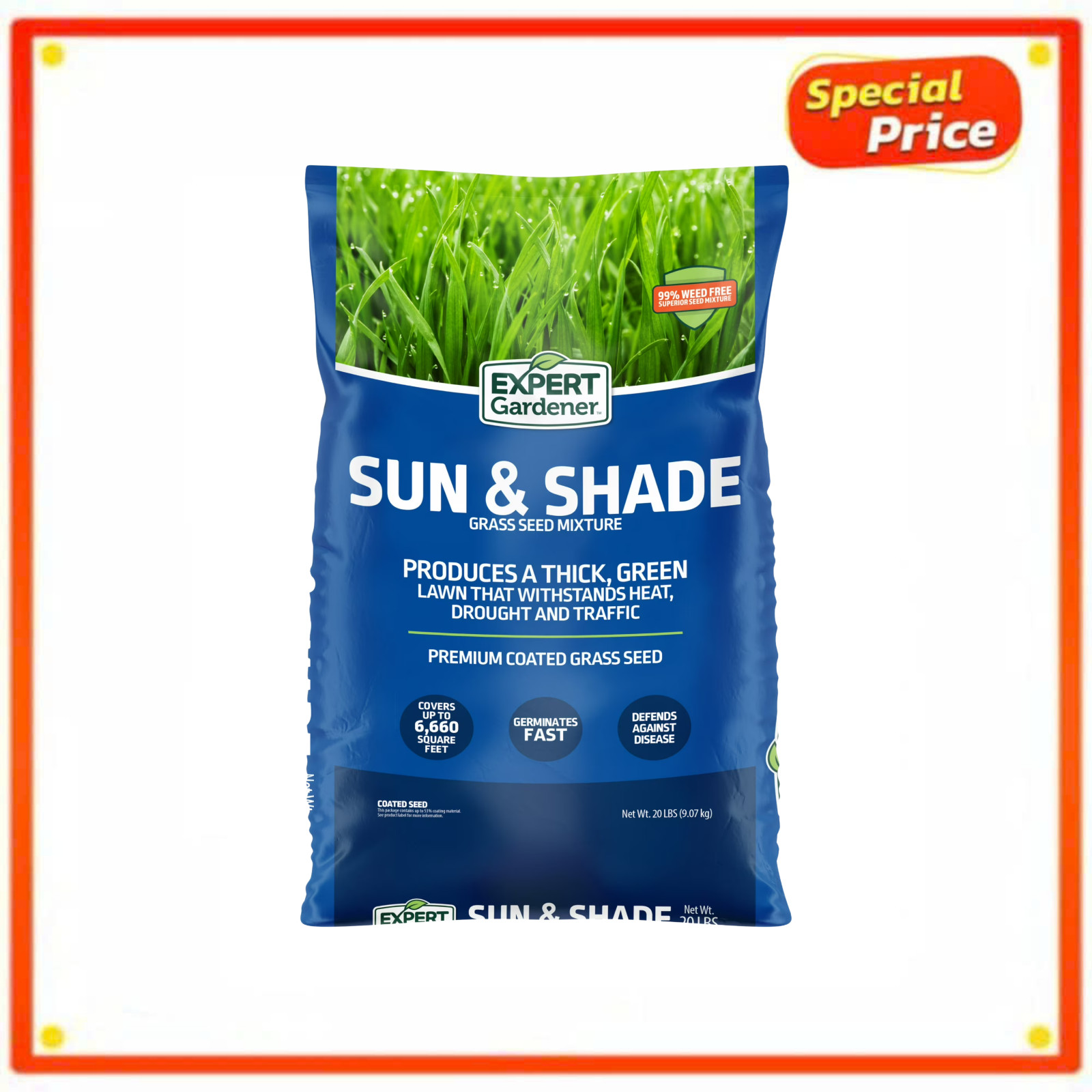 Expert Gardener Sun & Shade Southern Grass Seed Mix Sun to Partial Shade 20 lb