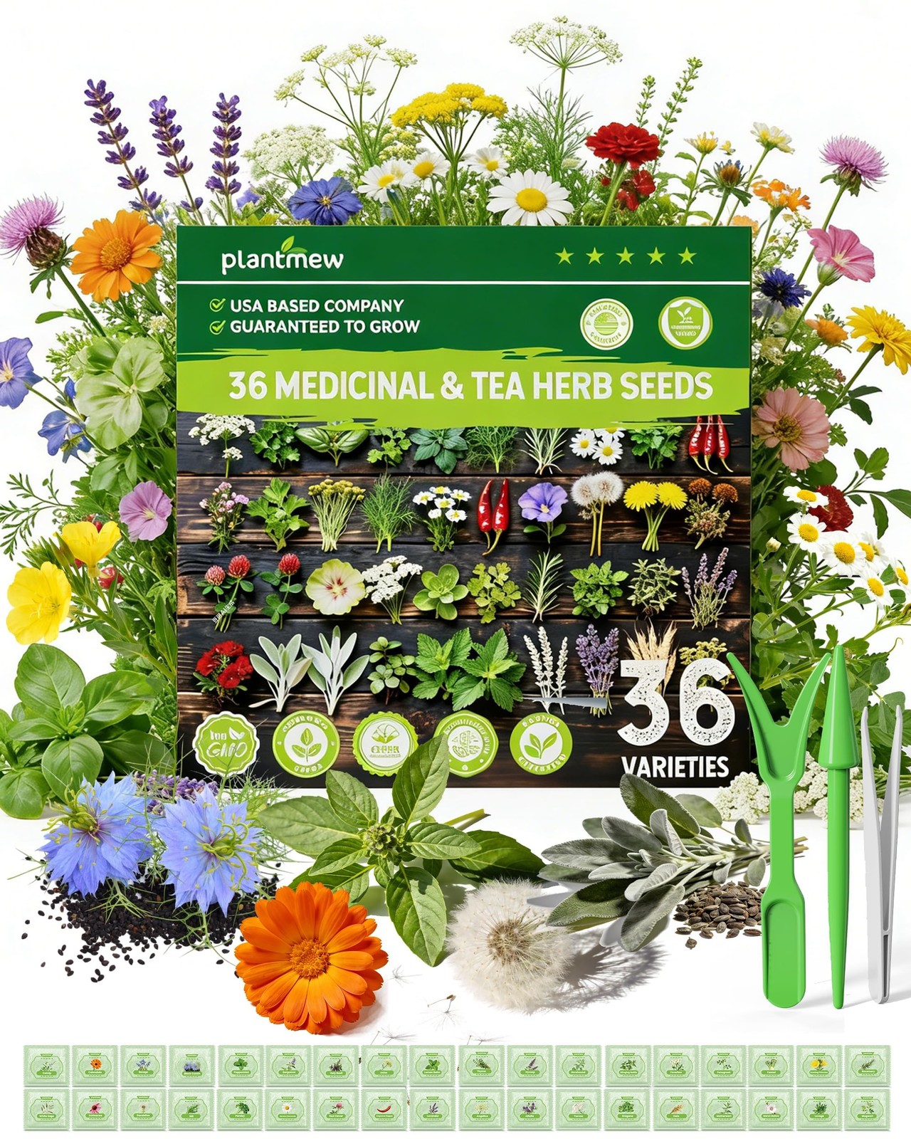 Medicinal Herb Seeds Variety Pack – 36 Non-GMO Herbal Tea Garden Seeds: Chamo…