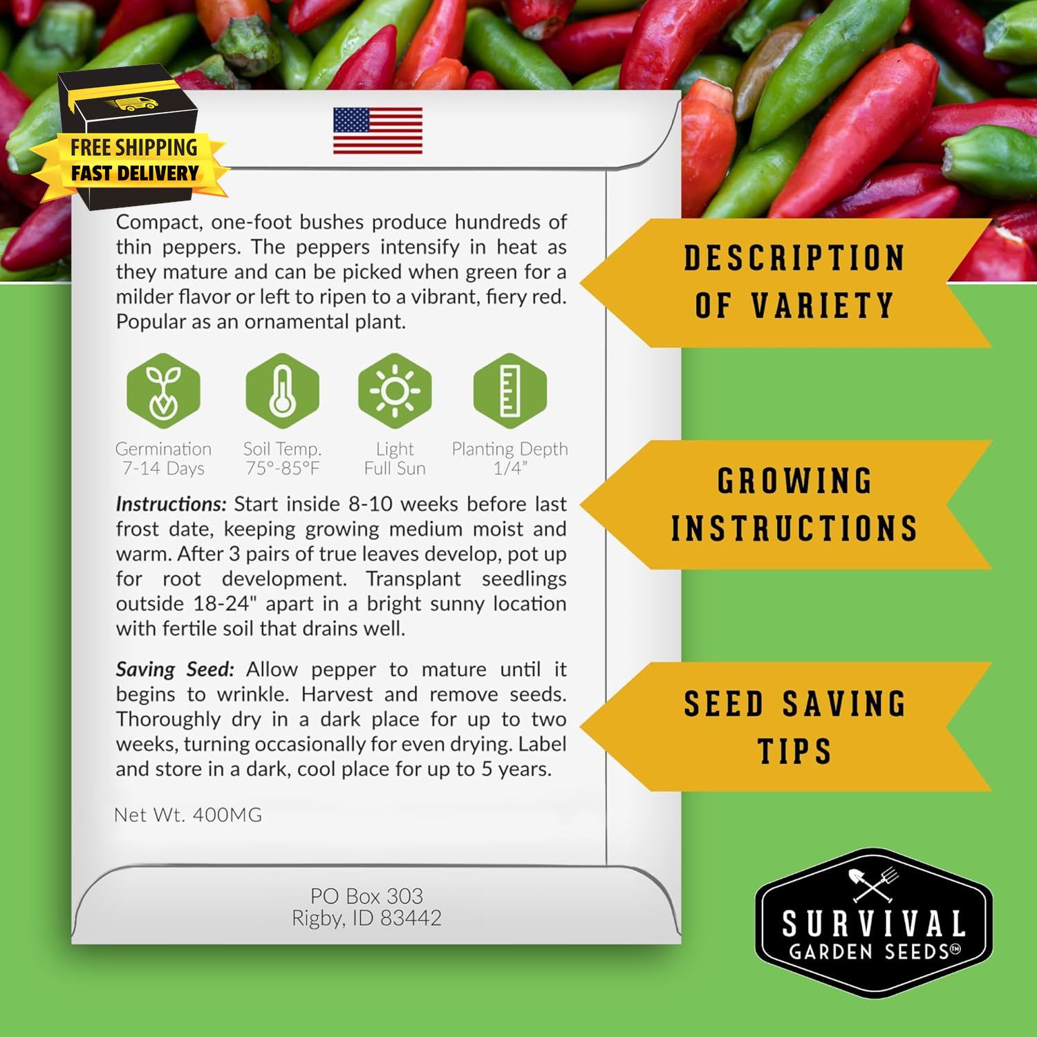 Thai Chili Pepper Seeds for Planting | Bird’S Eye Hot Peppers – Heirloom Non-Gmo