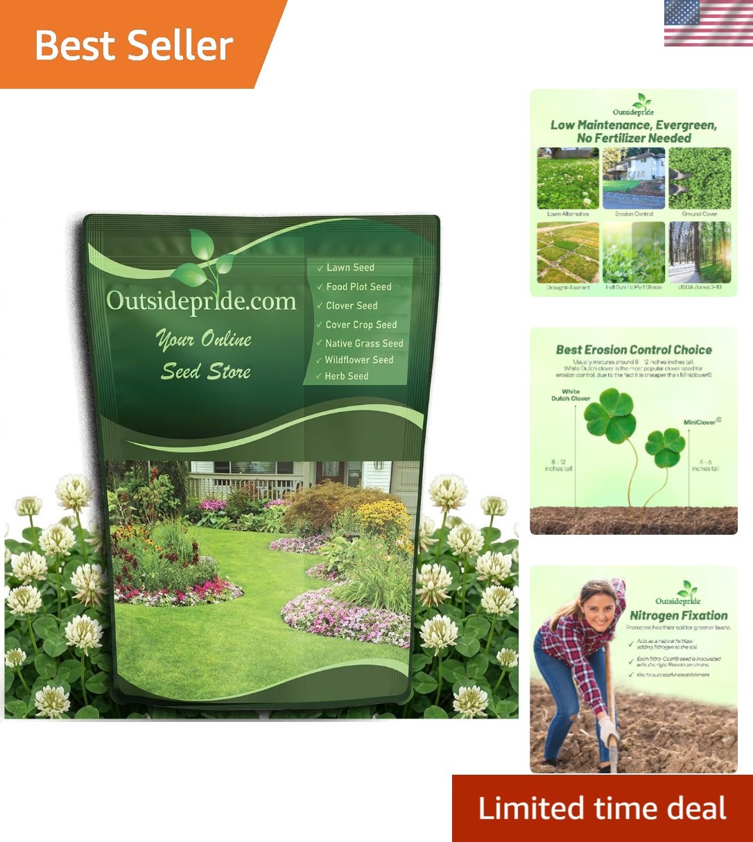 Drought Tolerant 5 lbs White Dutch Clover Seed – Perfect for USDA Zones 3-10
