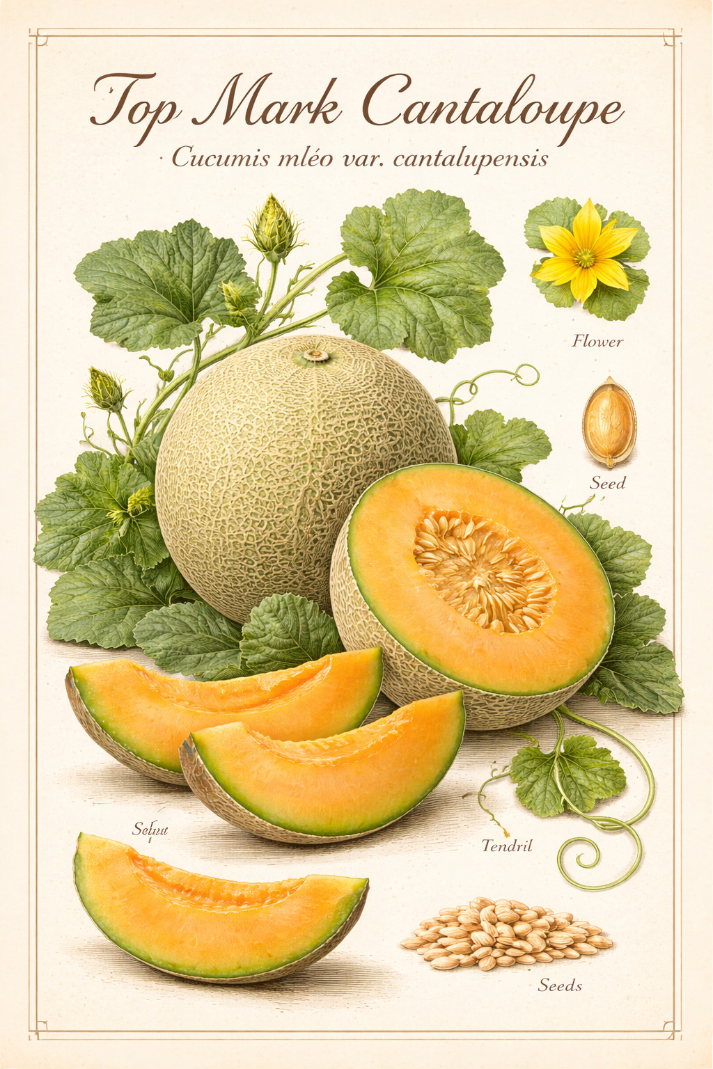 60 Heirloom Top Mark Cantaloupe Seeds – Western Shipper Style 3-5LB Sweet Melon