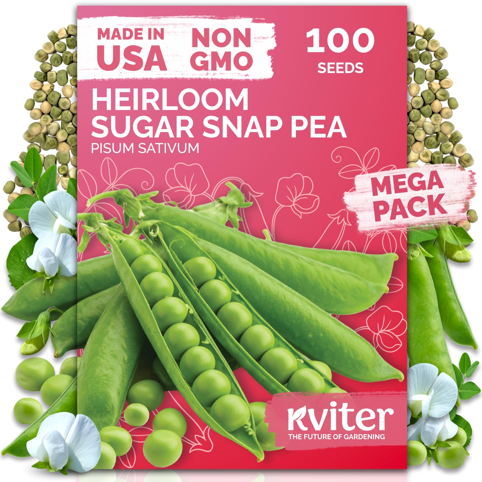 100 Sugar Snap Peas Seeds Pisum sativum – Sweet Pea Heirloom Seed, Crisp Flav…