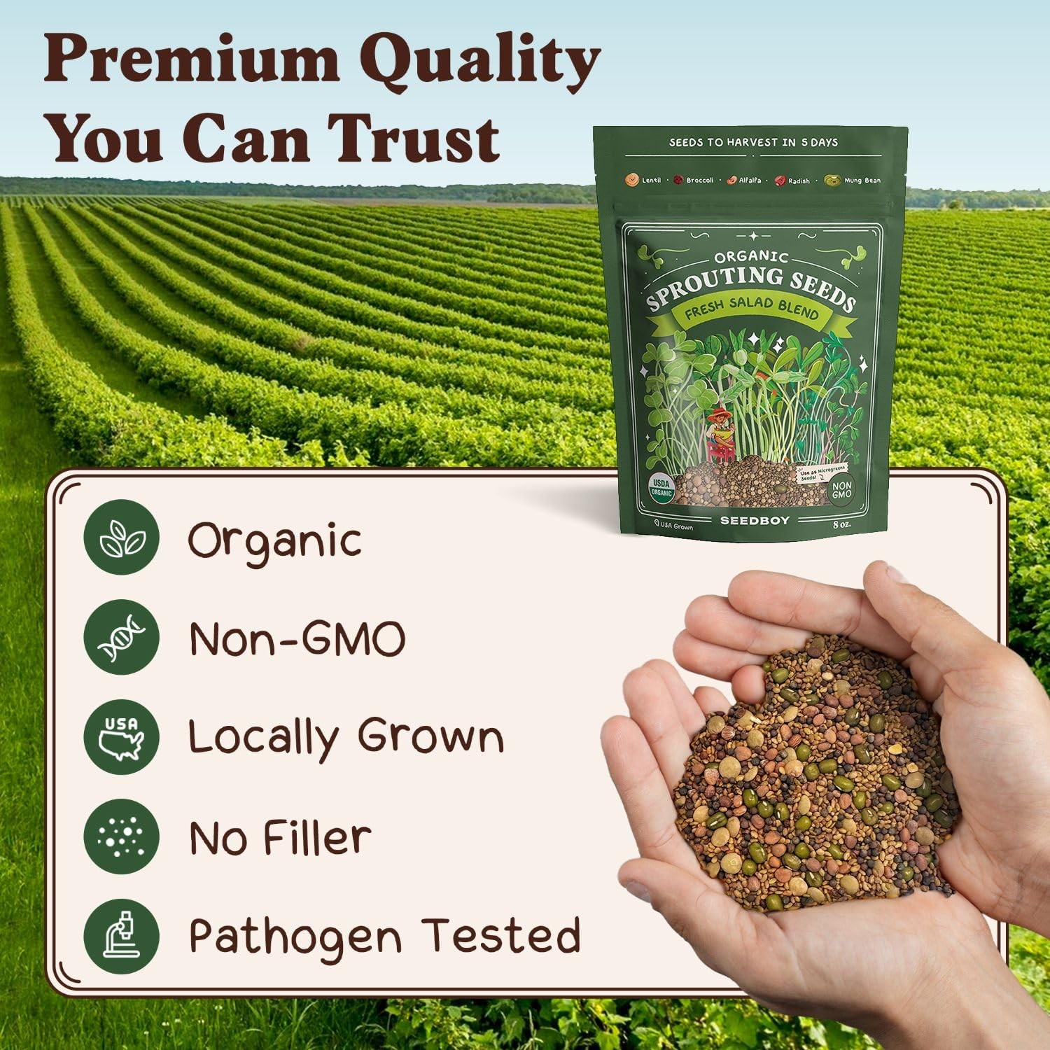 Organic Non-GMO Sprouting Seeds, Fresh Salad Blend – USA Grown Microgreens Mi…