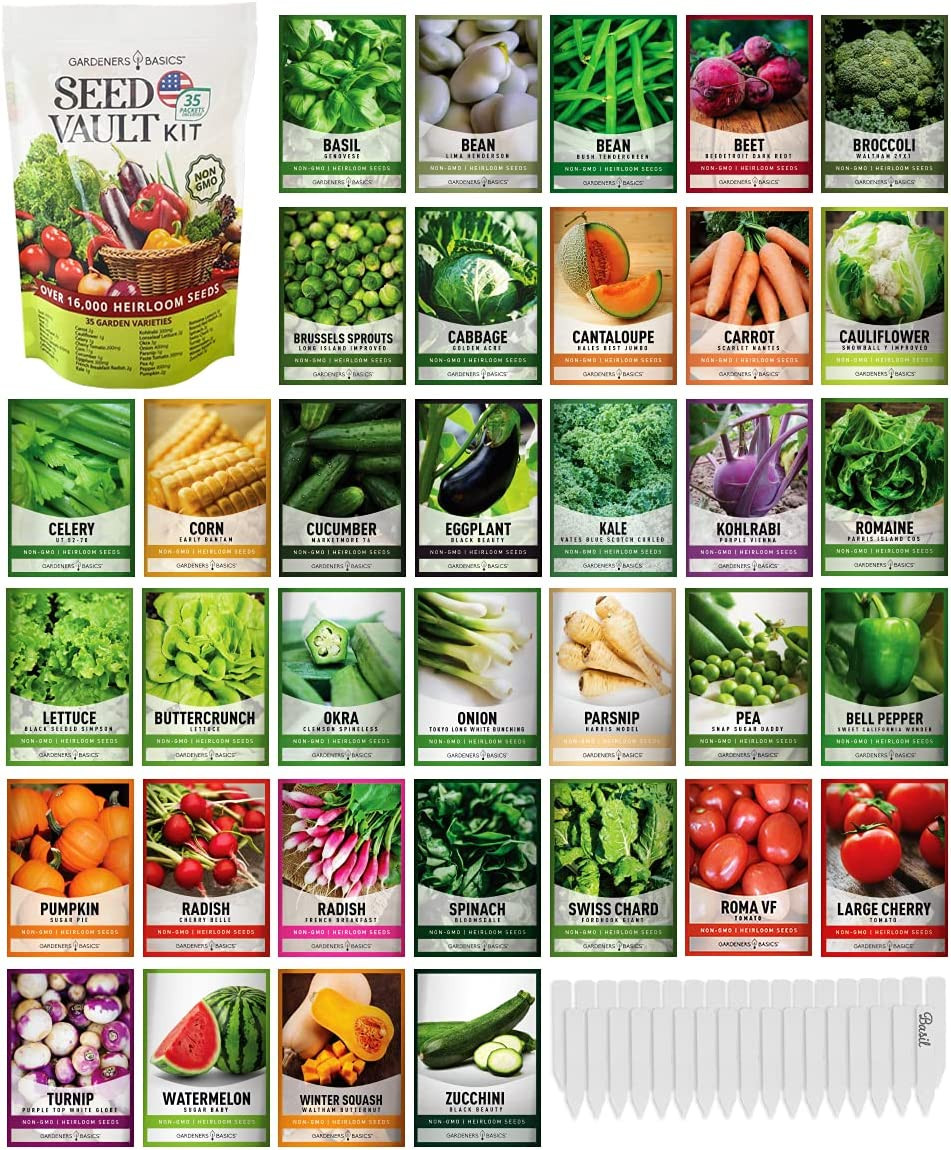 Heirloom Vegetable Seed Kit 35 Varieties 16000+ Non GMO Seeds Survival Garden