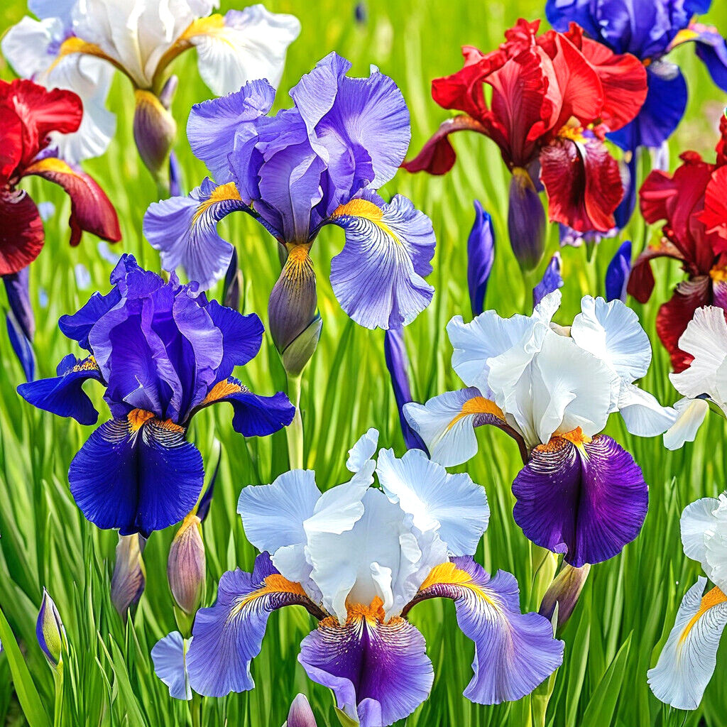 30+ Iris Flower Seeds (Iris siberica) Colorful Mix: Purple, White, Red and Blue