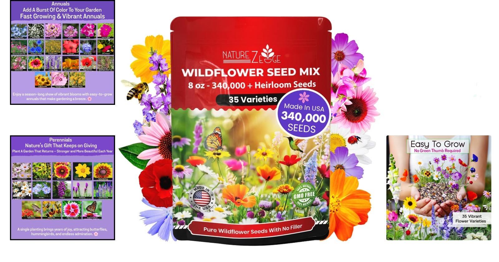 Attract Pollinators with 340,000 Non-GMO Wildflower Seeds – 35 Flower Varieties